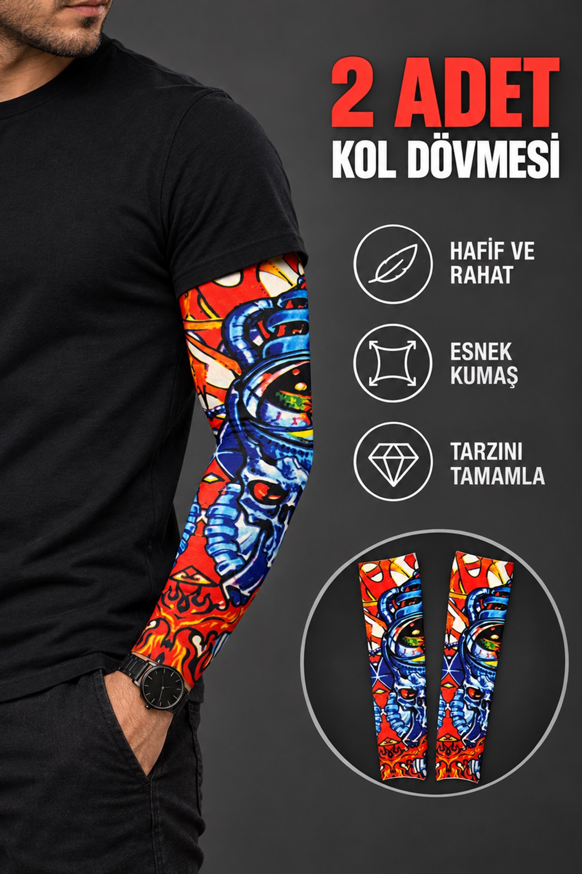 Karışık Renk Ve Desenli Giyilebilir Dövme Sleve (Çift)