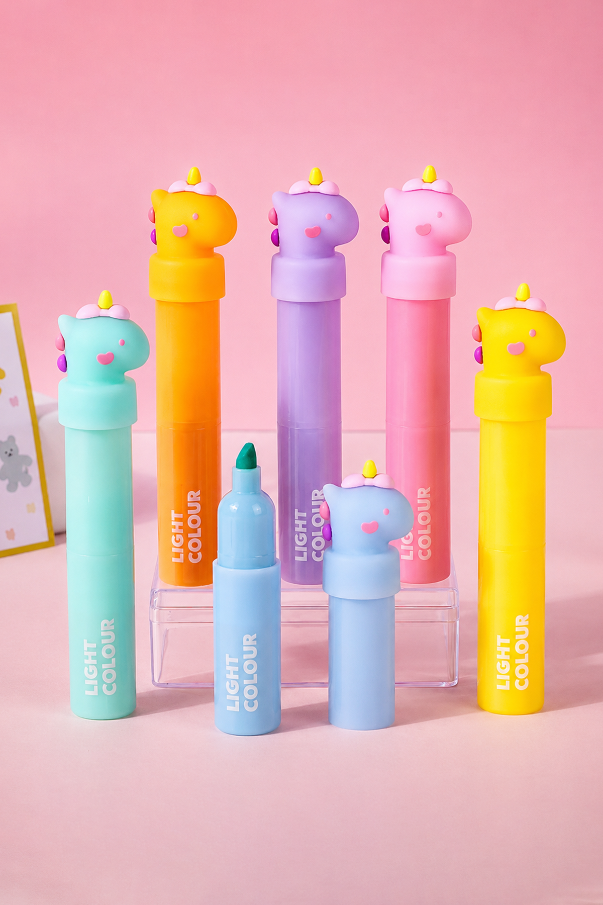 Karışık Renk 6'lı Unicorn Figürlü Fosforlu Kalem Set