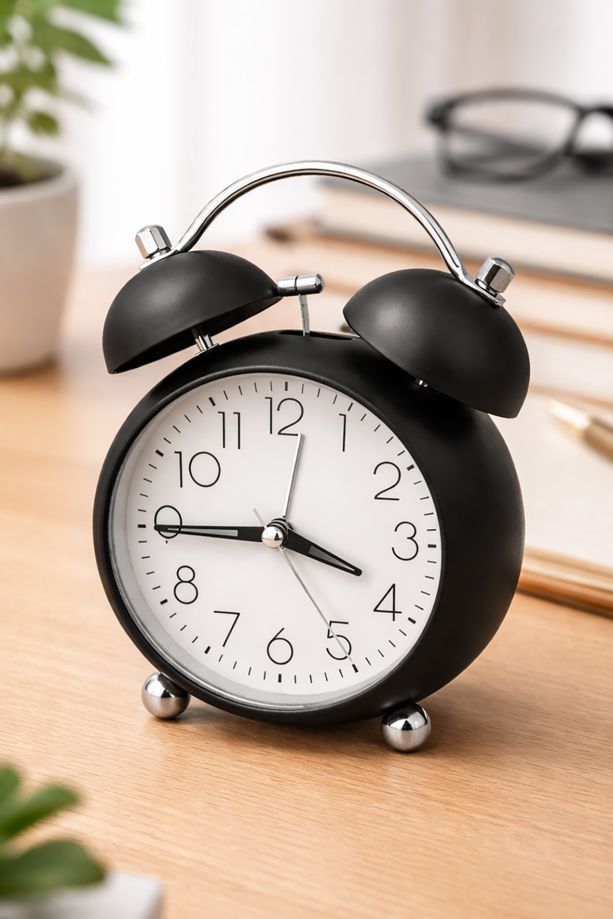 Siyah Renk Mini Dekoratif Işıklı Alarmlı Yuvarlak Masa Saati