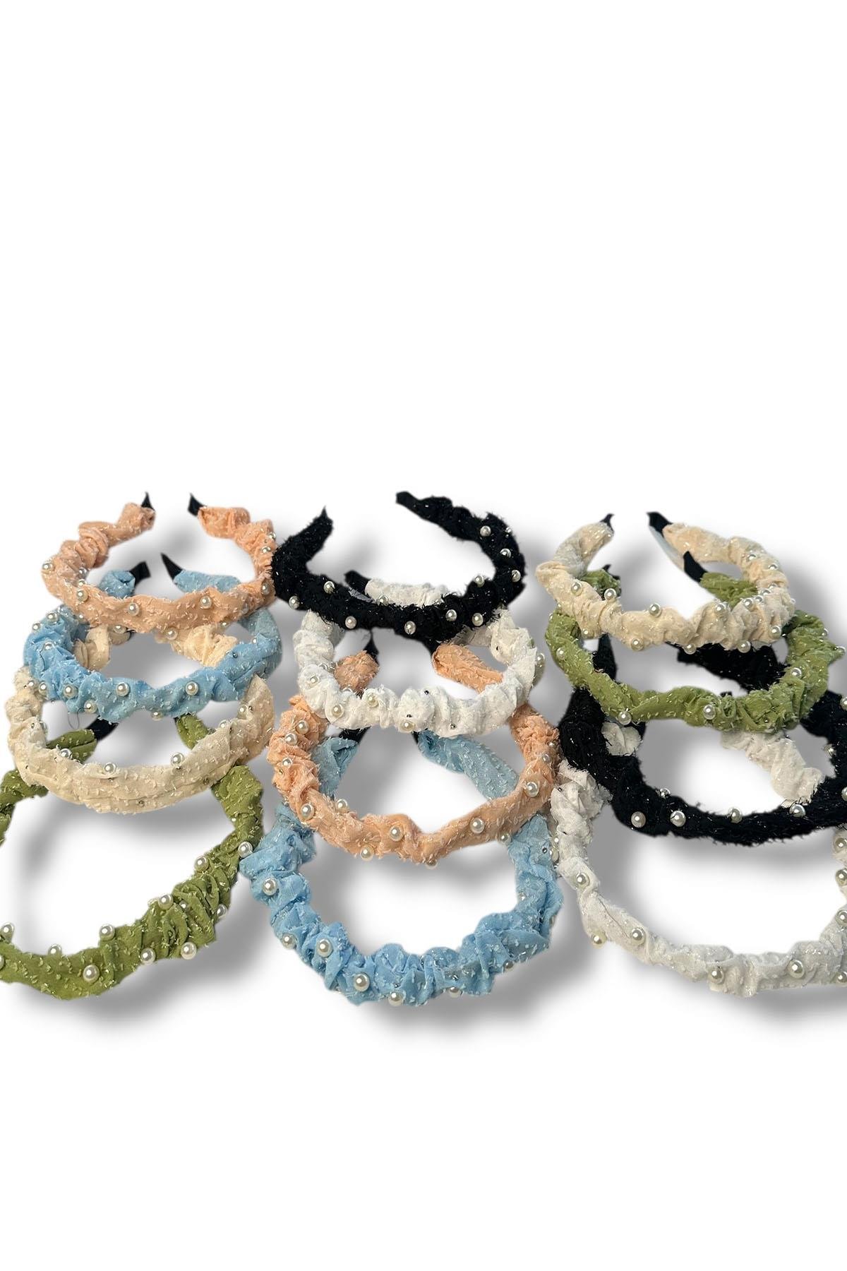 12´li Karışık Renk İnci Detaylı Taç Set