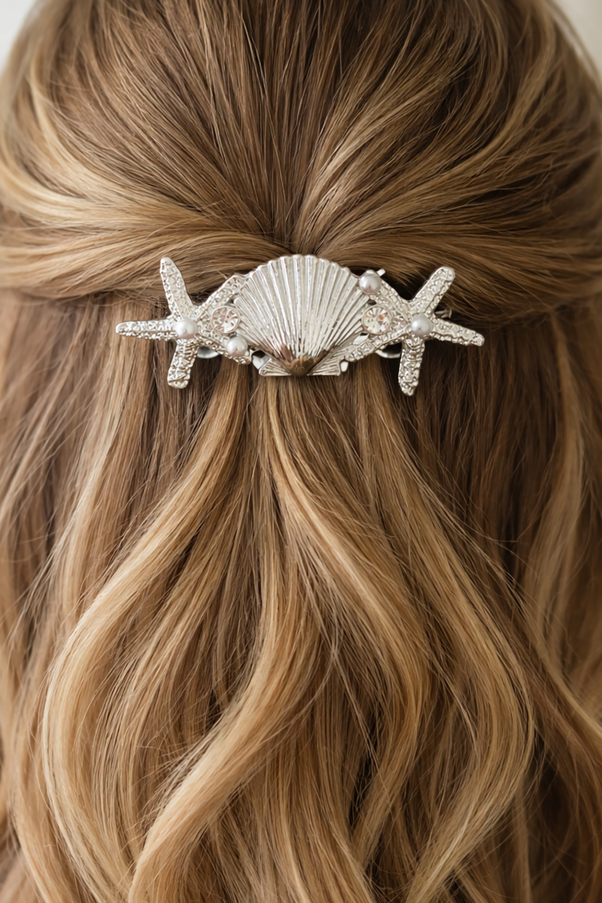 Gümüş Renk Deniz Kabuğu Ve Yıldız Figürlü Metal Otomat Toka