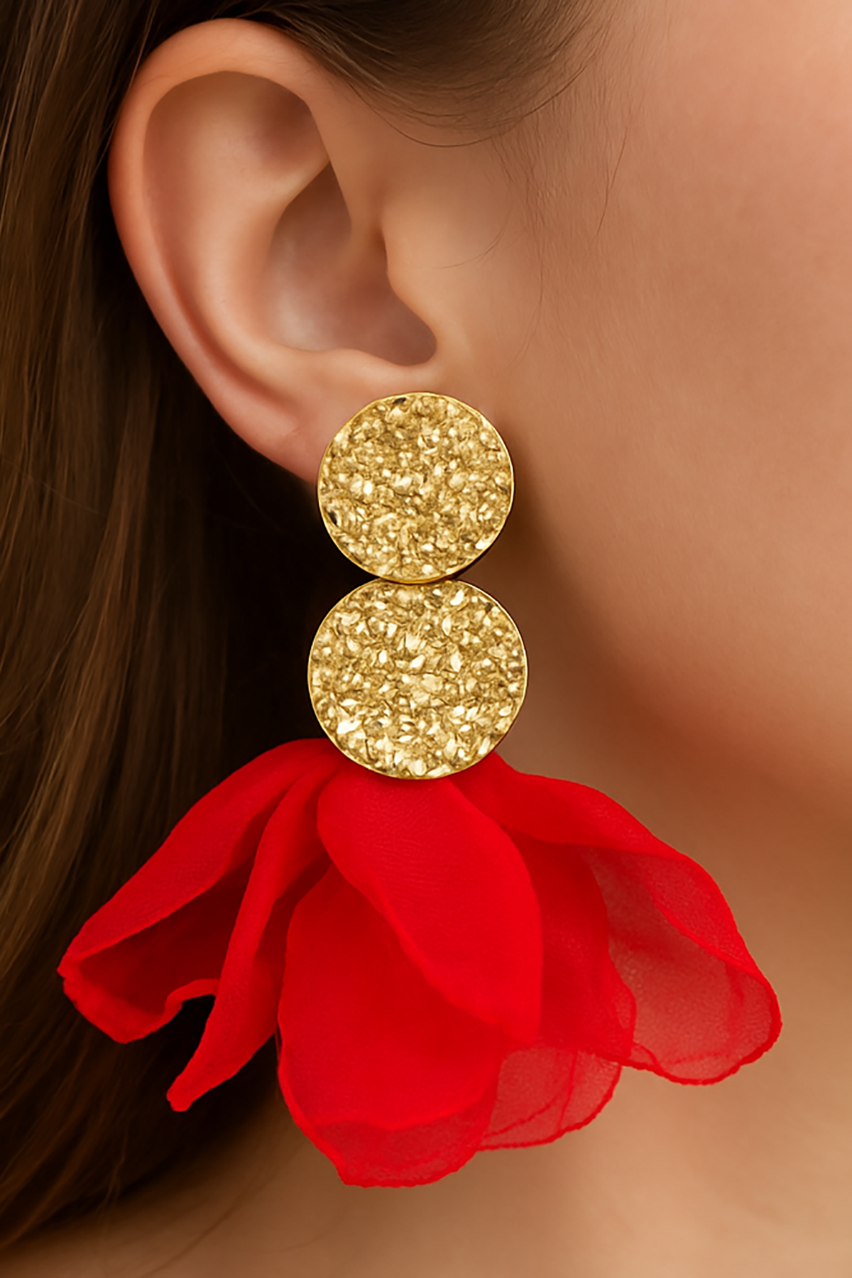 Altın Renk Tasarım Küpe (Çift)