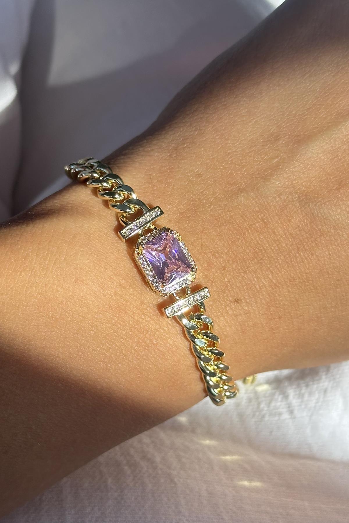 Altın Renk Taş Detaylı VİP YSX Bileklik