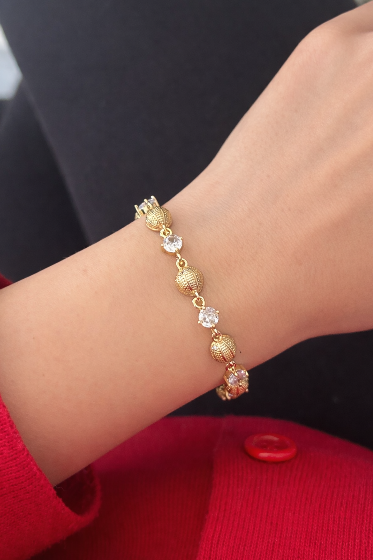 Altın Renk Taşlı 14K Altın Kaplama CM Bileklik