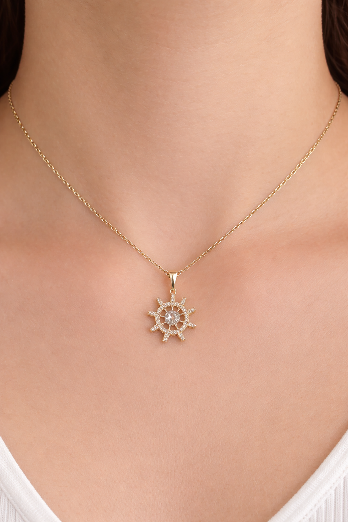 Altın Renk Dümen Detaylı Çelik Xuping Kolye