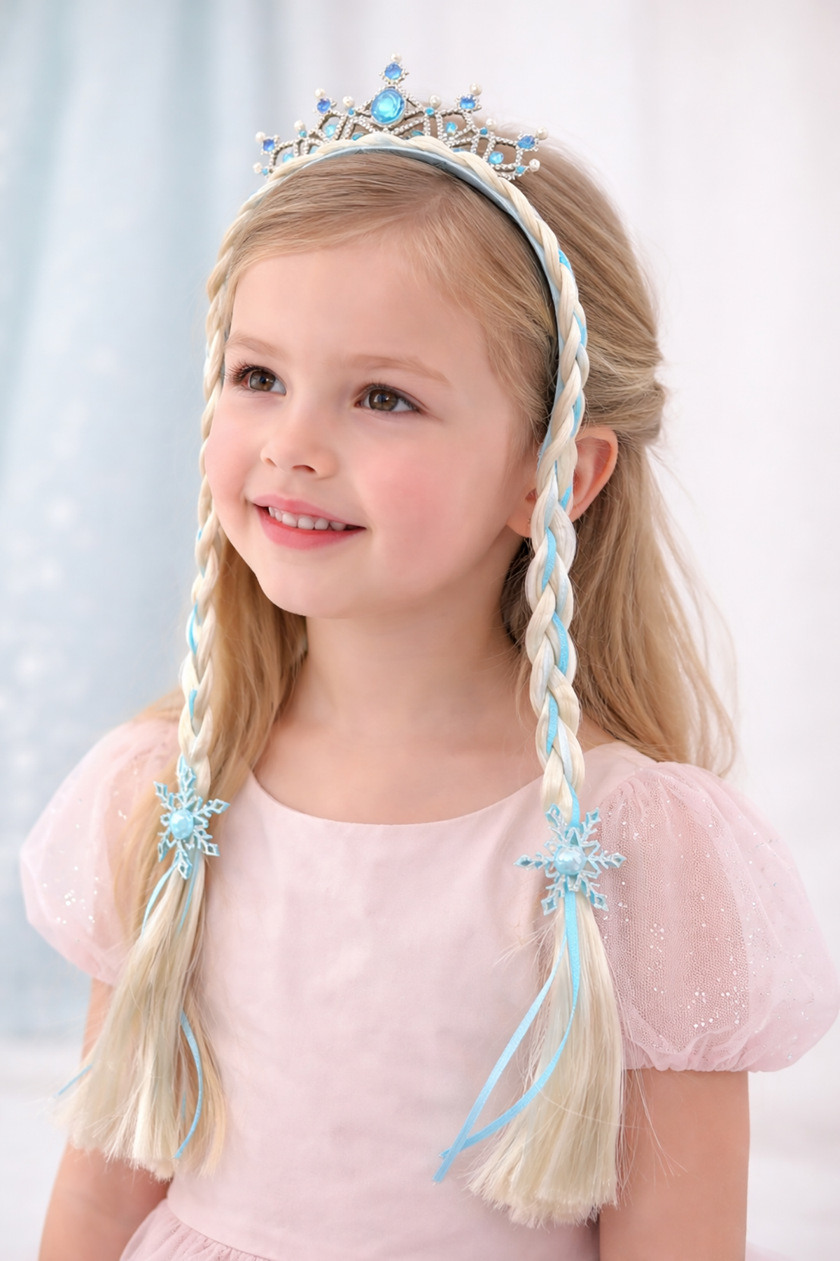 Mavi Renk Örgü Saç Detaylı Taç