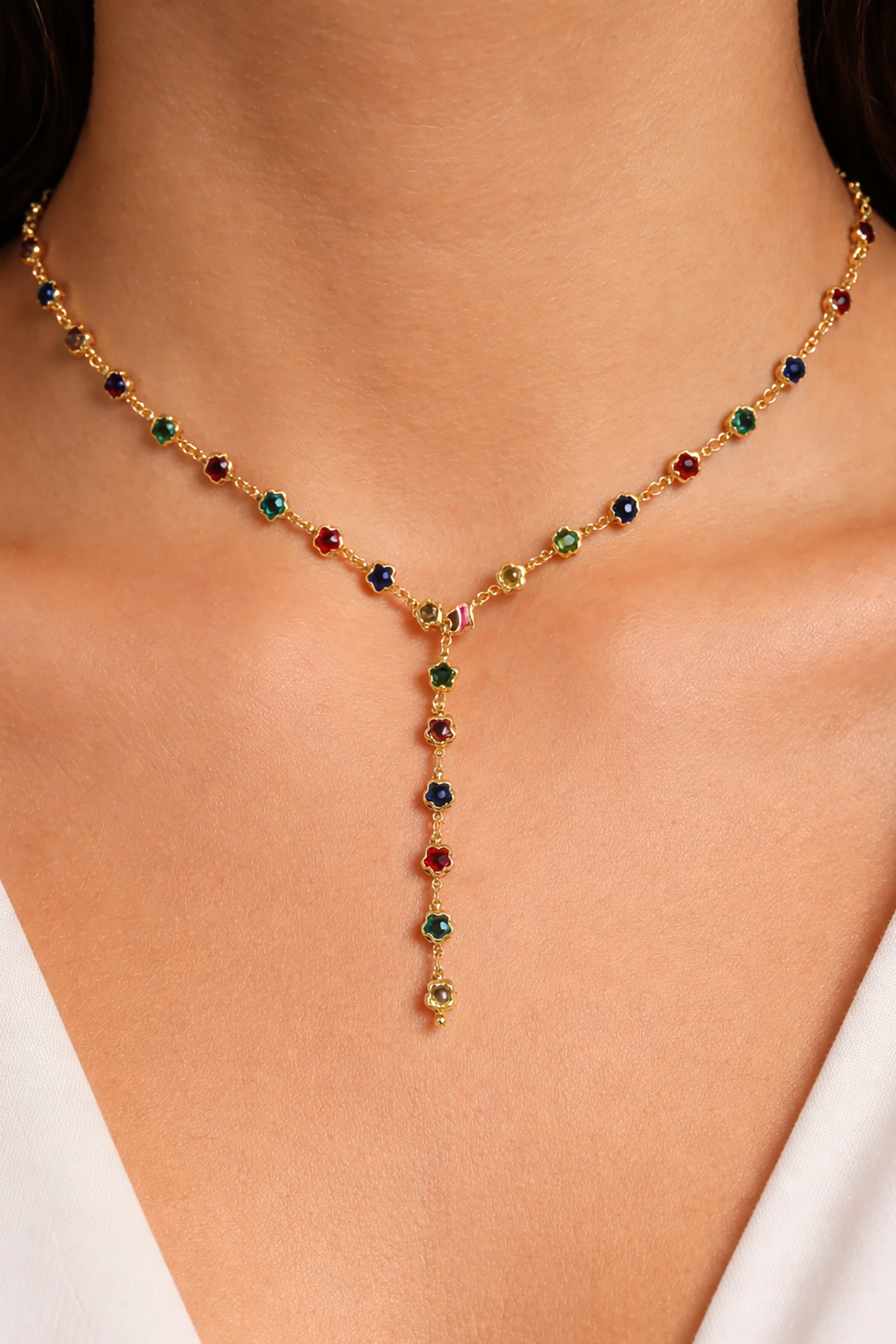 Altın Renk Yıldız Taş Detaylı Çelik Y Kolye