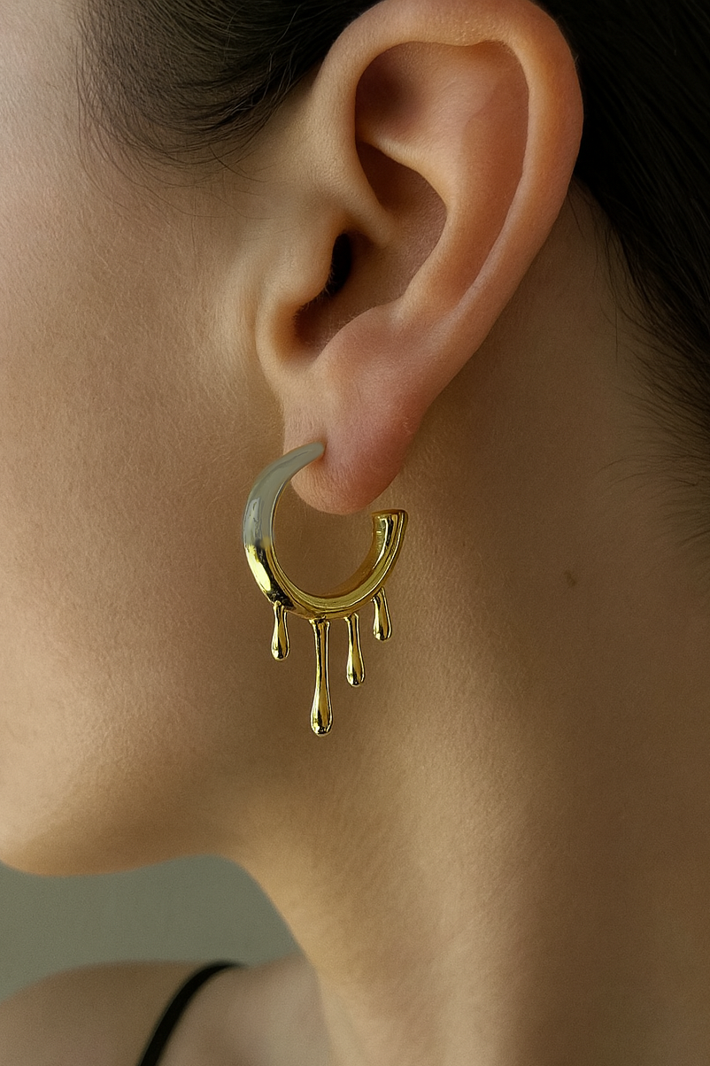 Altın Ve Gümüş Renk Çelik Küpe (Çift)