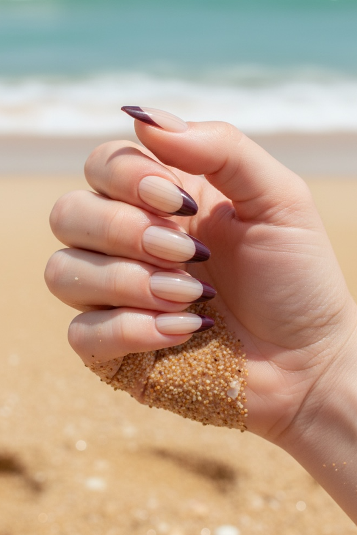 12'li Krem Ve Bordo Renk Jel Görünümlü Takma Tırnak (Yapıştırıcılı)