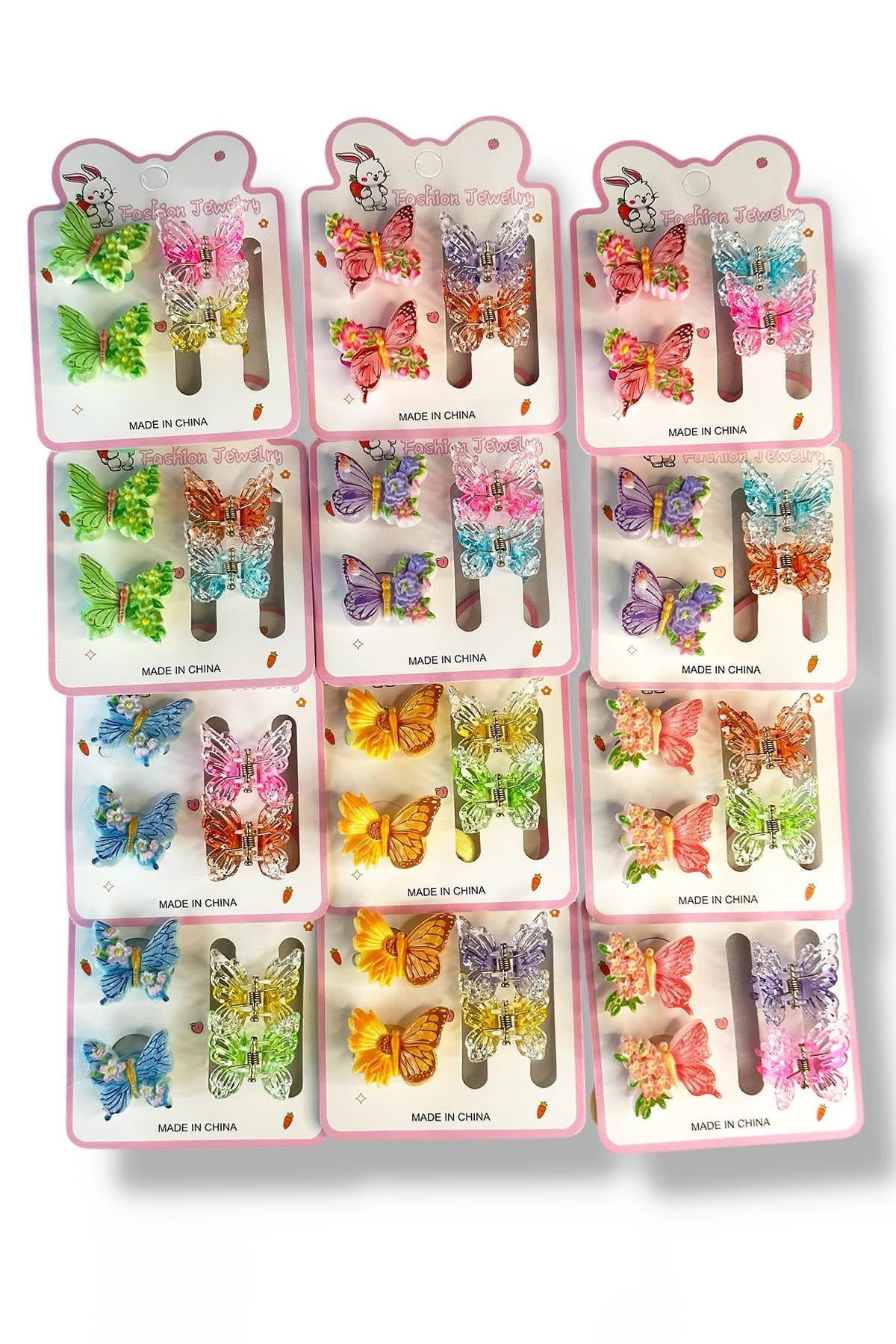 Karışık Renk Kelebek Figürlü Lastik Toka Ve Yan Toka Set