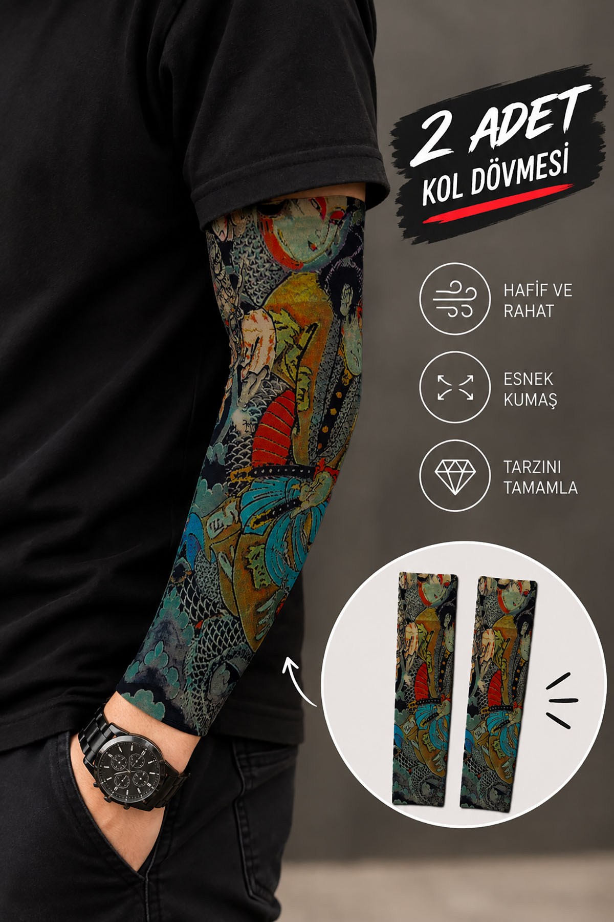 Karışık Renk Ve Desenli Giyilebilir Dövme Sleve (Çift)