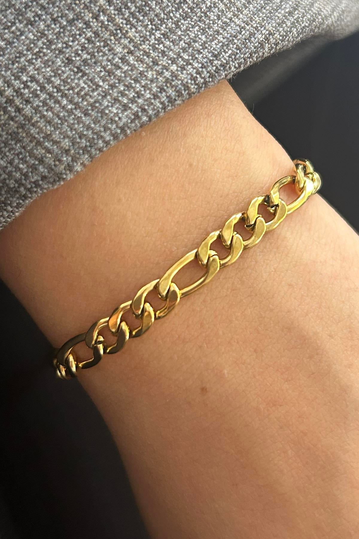 Altın Renk Zincir Çelik Bileklik (Unisex)