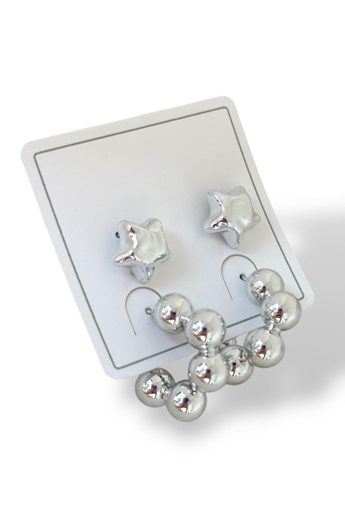 Gümüş Renk Karışık Figürlü Küpe Set