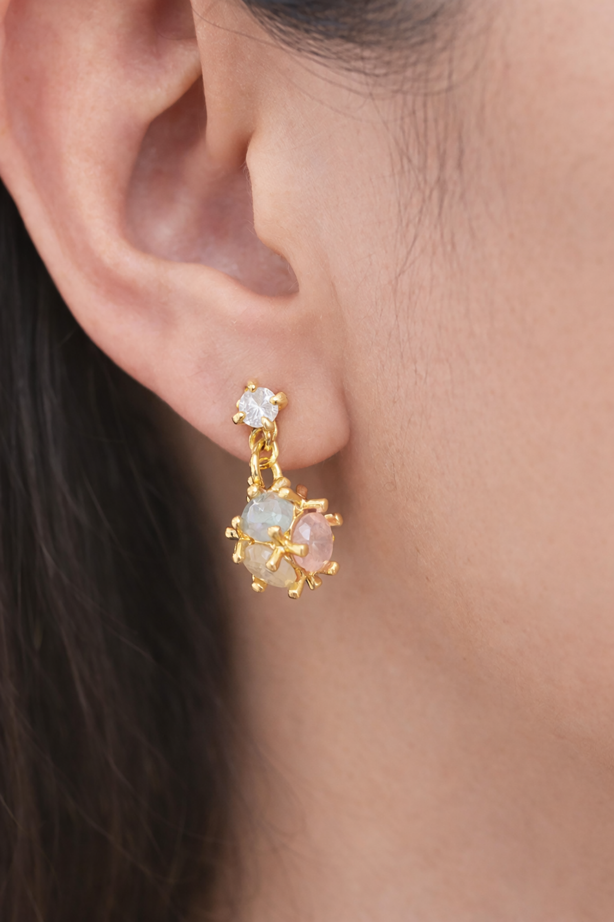 Altın Renk Taşlı 14K Altın Kaplama Tx  Küpe (Çift)