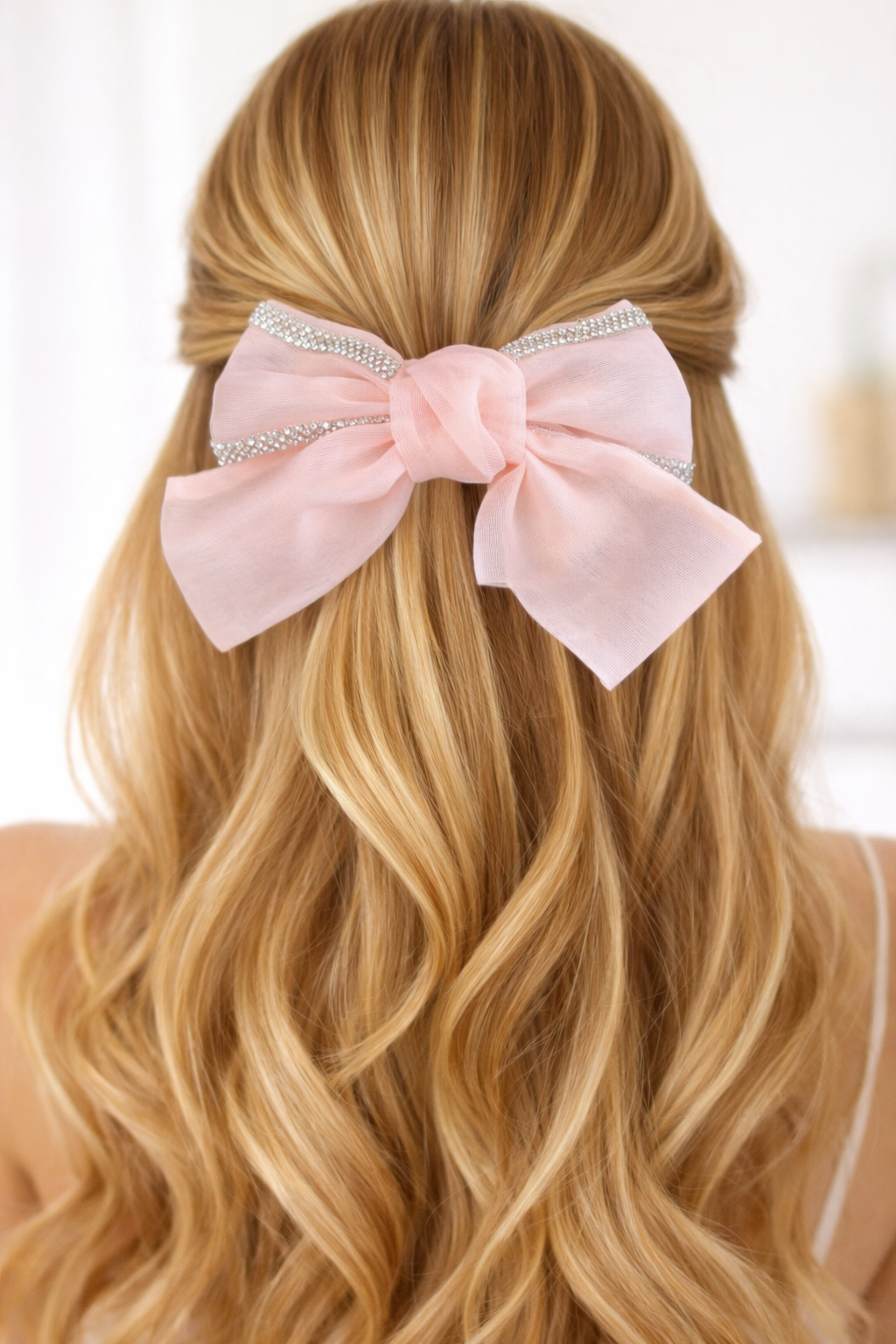 Pudra Pembe Renk Taşlı Kurdele Otomat Toka