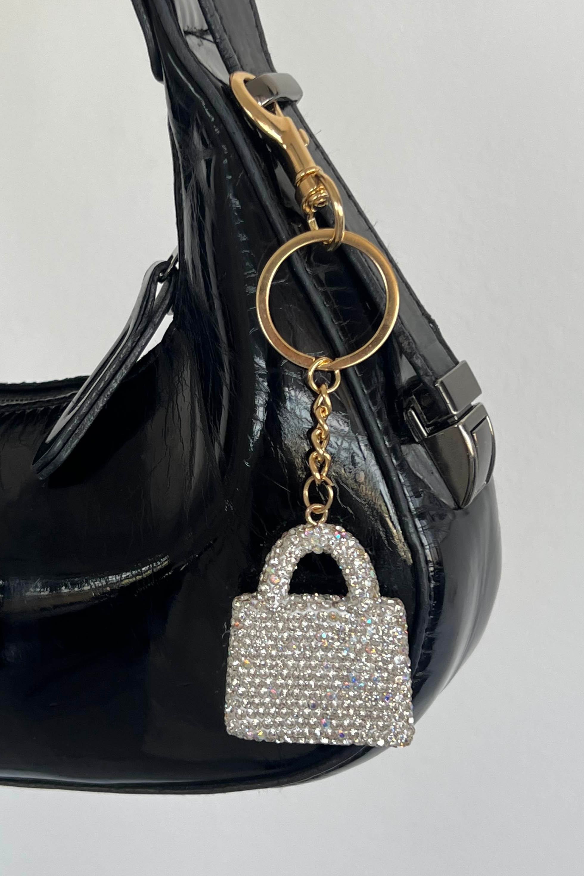 Altın Renk Çanta Figürlü Gümüş Renk Taş Detaylı Çanta Charm/ Anahtarlık