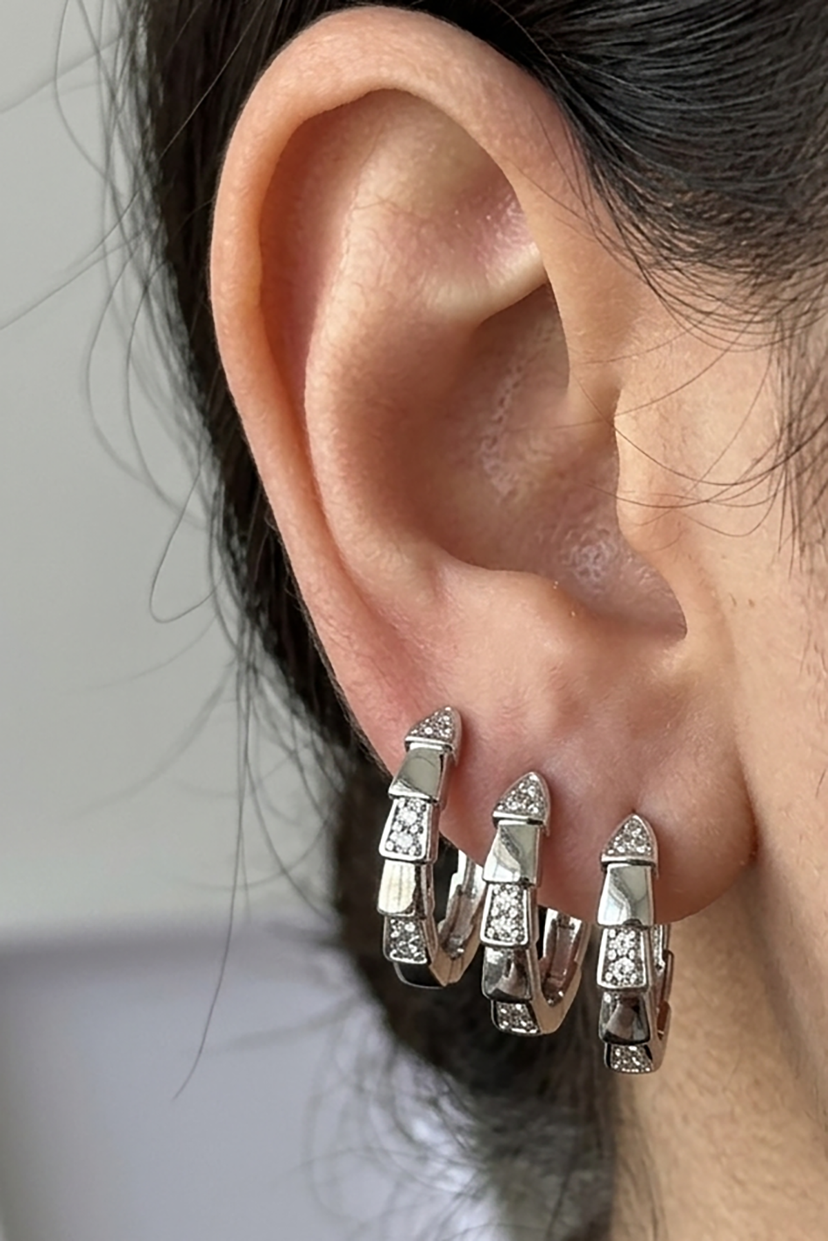 Gümüş Renk Taş Detaylı 3'lü YSX Halka Küpe Set