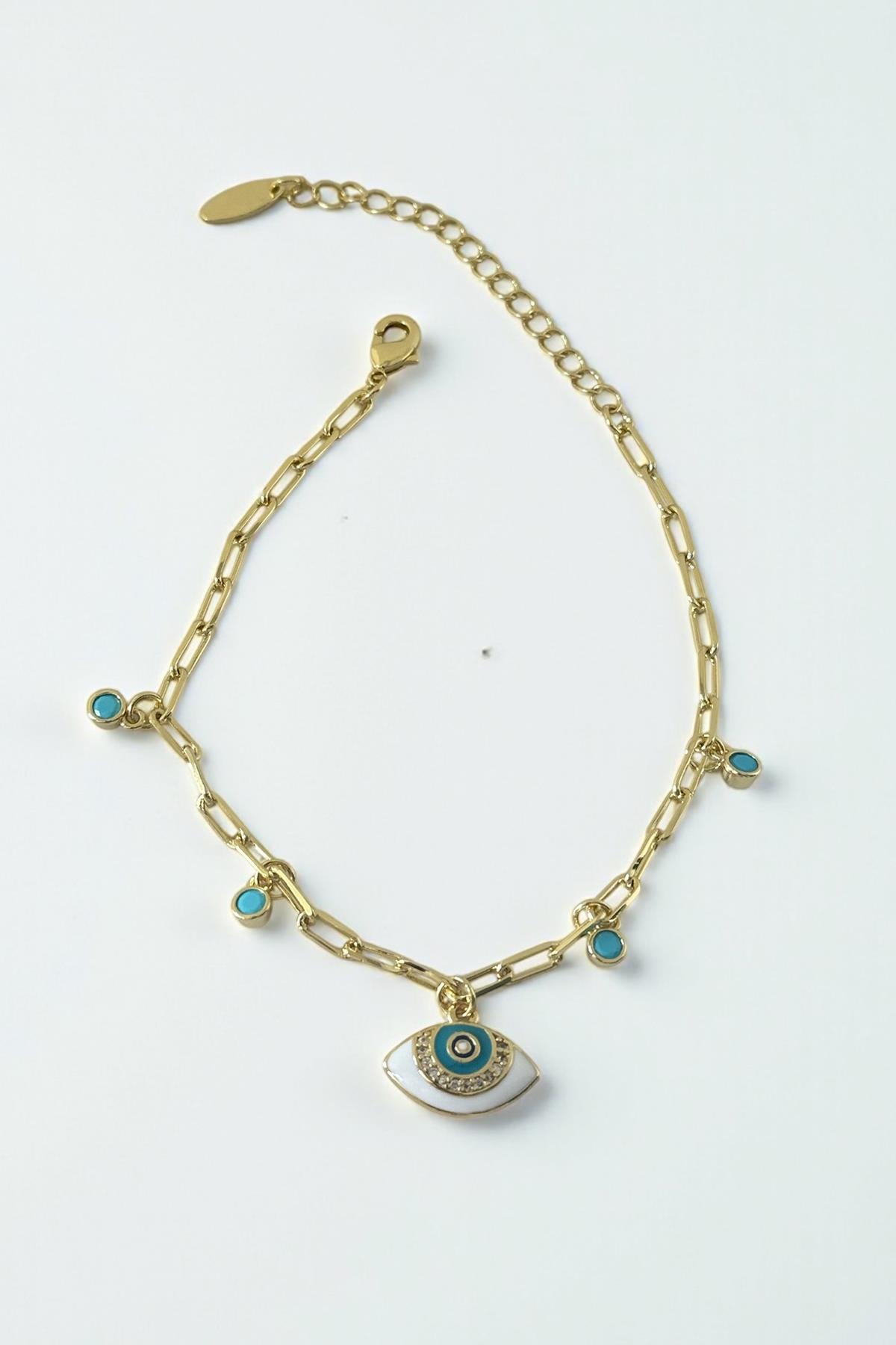 Altın Renk Göz Figürlü Taş Detaylı YSX Bileklik