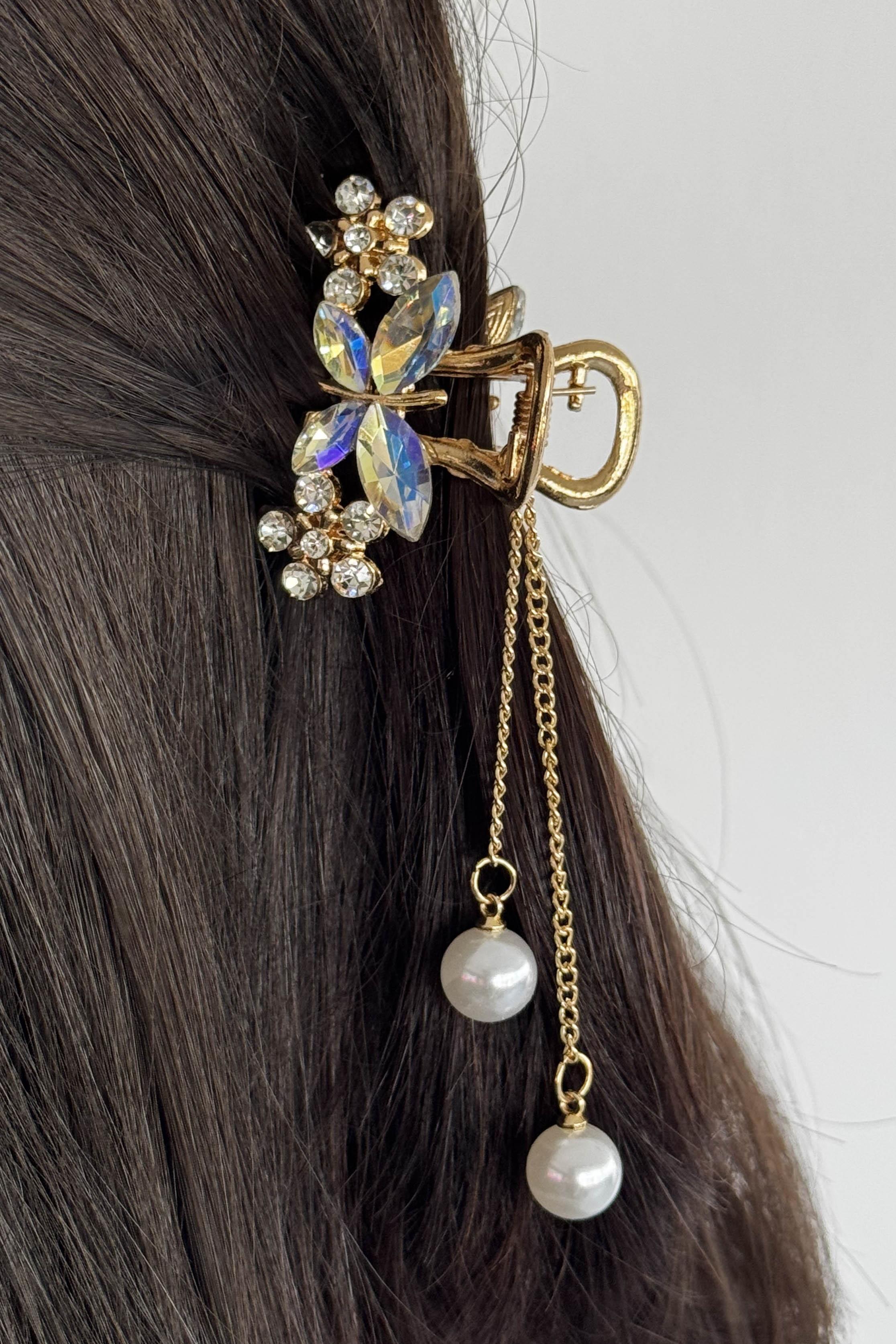 Altın Renk Taş Detaylı Mini Metal Mandal Toka