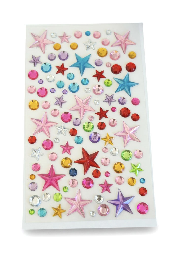 Karışık Renk Yıldız Figürlü Yapışkanlı Taş Sticker 