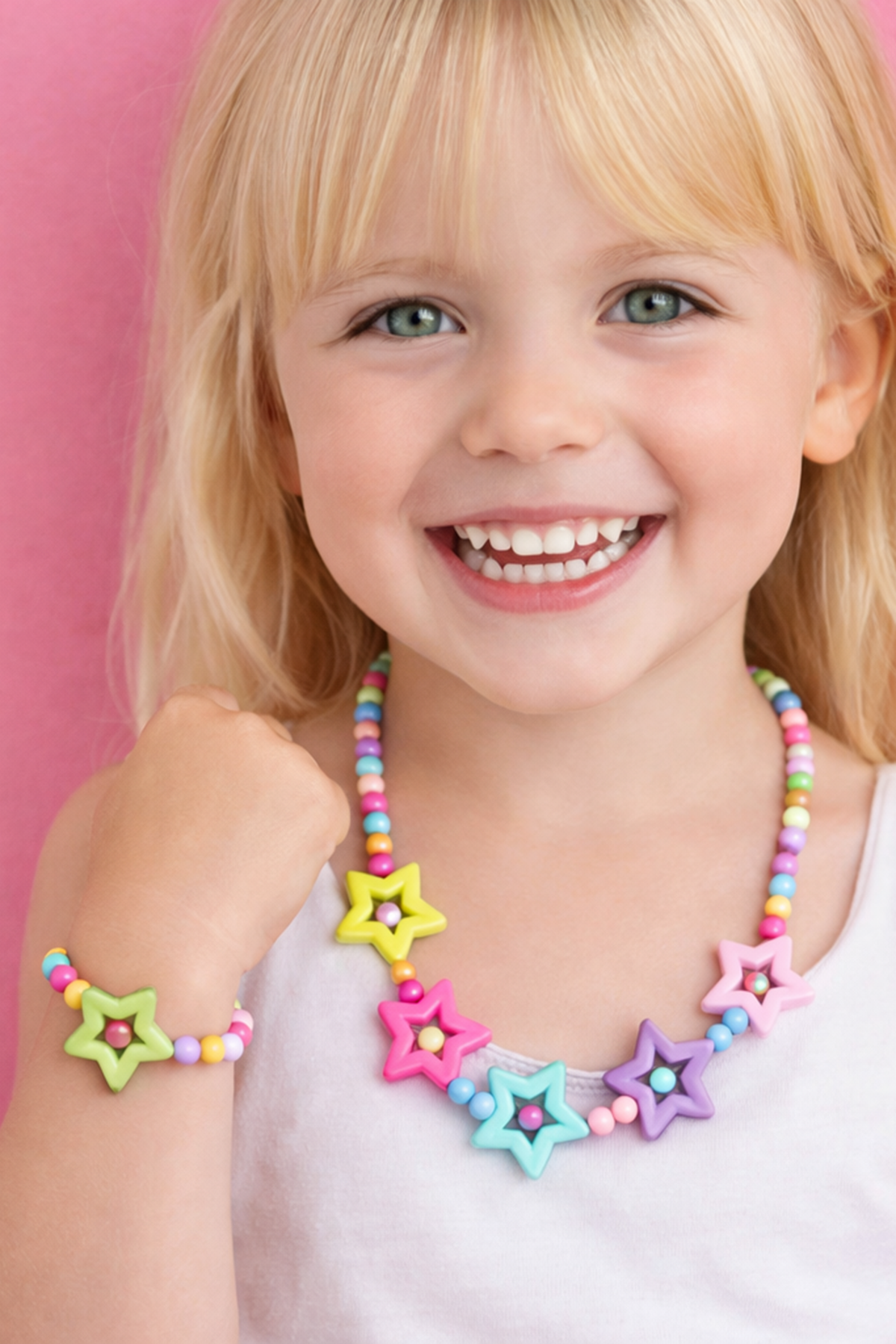 Karışık Renk Yıldız Detaylı Boncuklu Xuping Çocuk Kolye Ve Bileklik Set