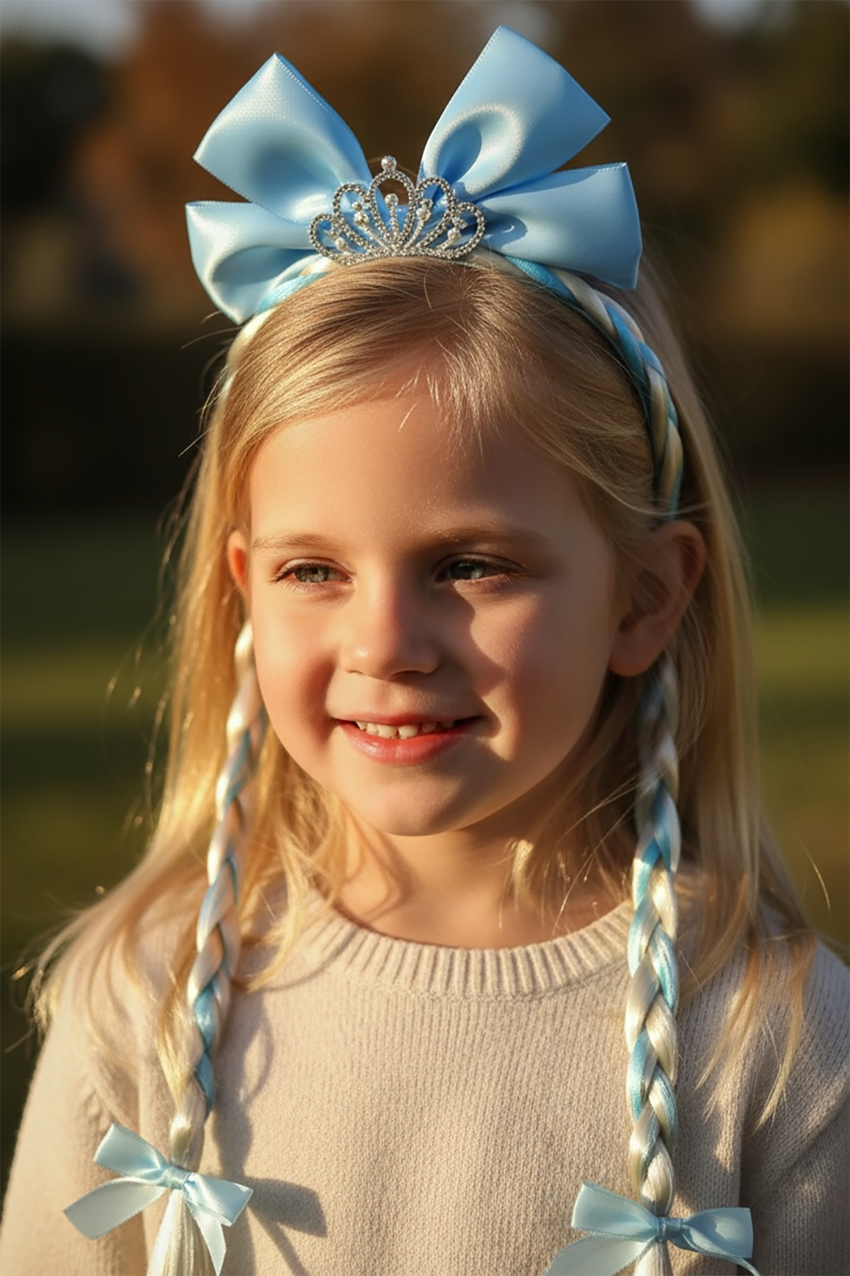 Mavi Renk Kurdele Figürlü Örgü Detaylı Çocuk Taç