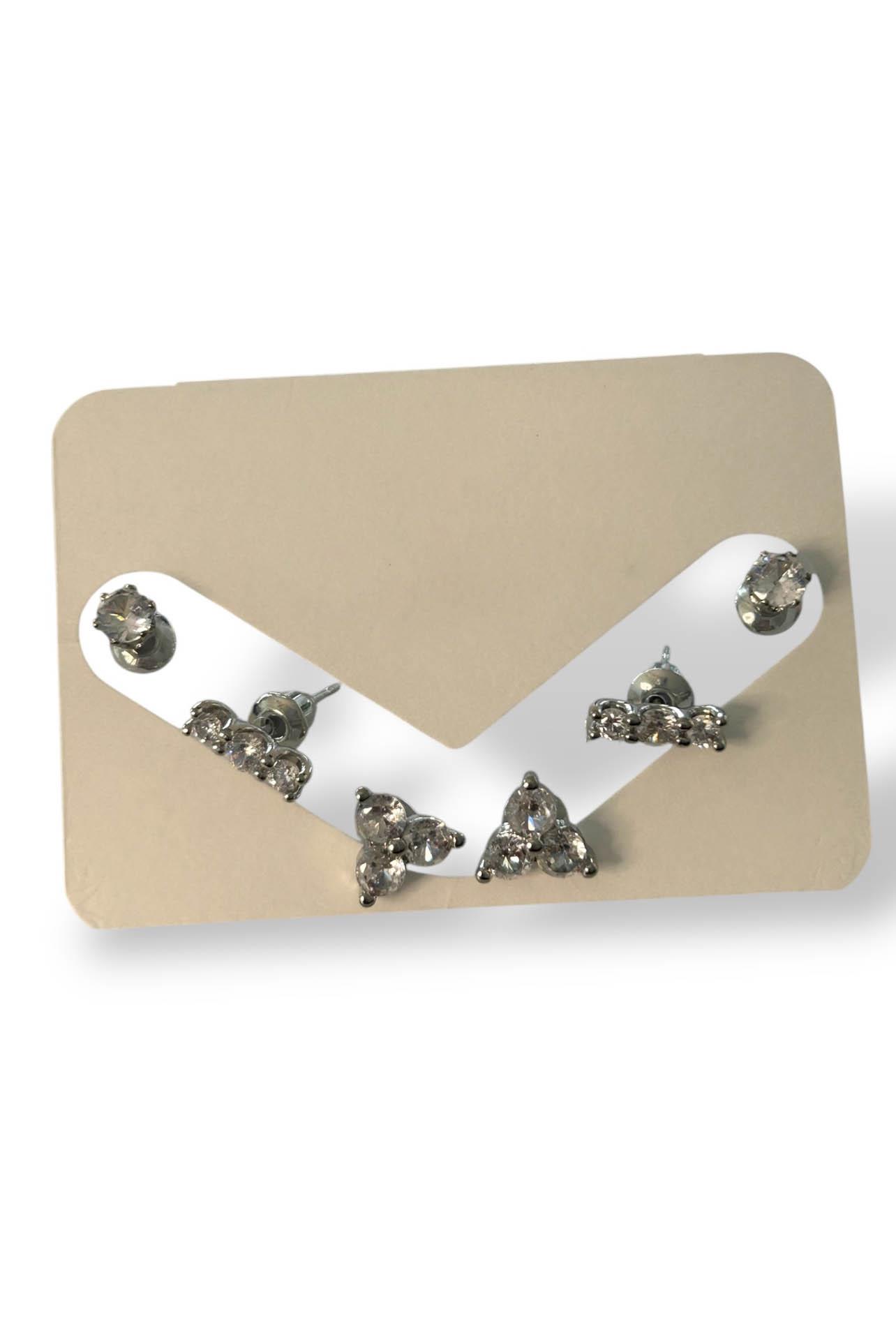 Gümüş Renk Taş Detaylı 6'lı Küpe Set