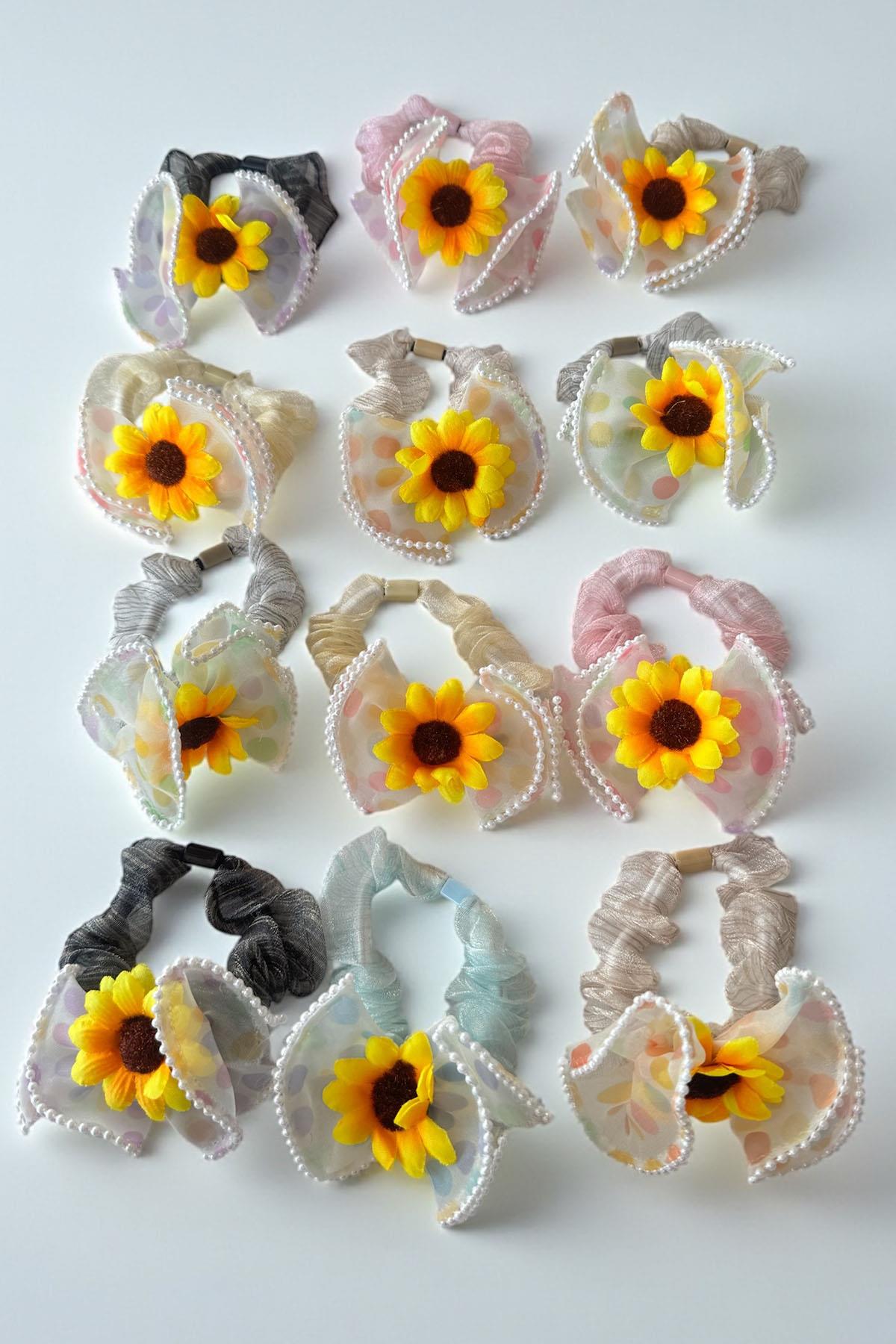 12'li Karışık Renk Papatya Figürlü Lastik Toka Set
