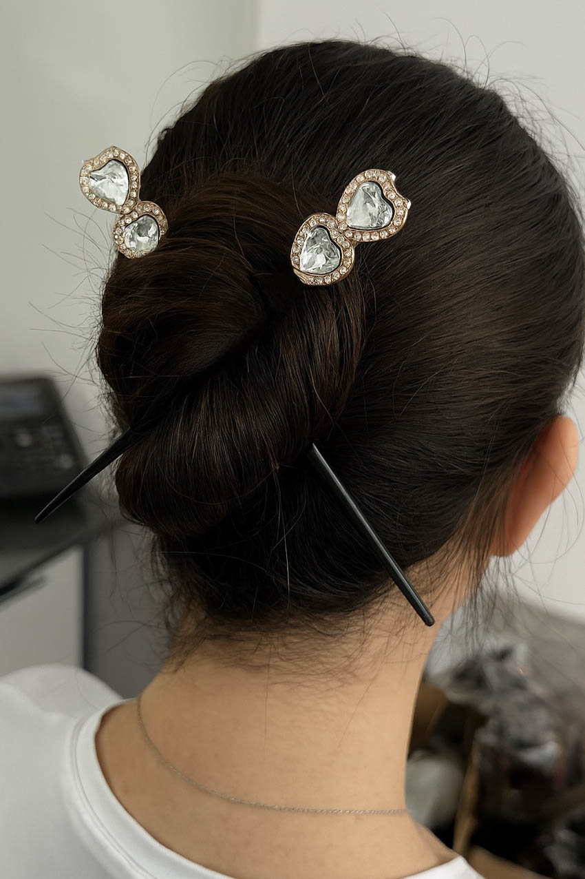 Siyah Renk Kalp Figürlü 2'li Topuz Tokası