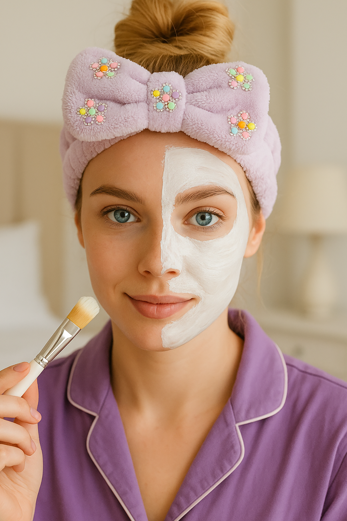 Mor Renk Çiçek Figürlü Peluş Saç Bandı