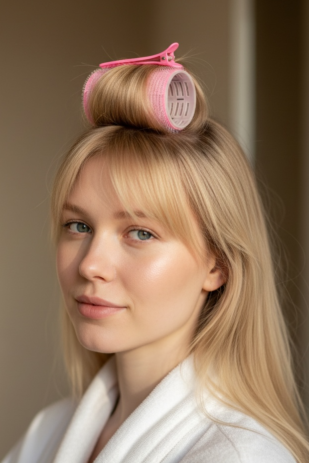 Pembe Renk Pens Ve Cırtlı/ Yapışkanlı Saç Bigudisi /Orta Boy