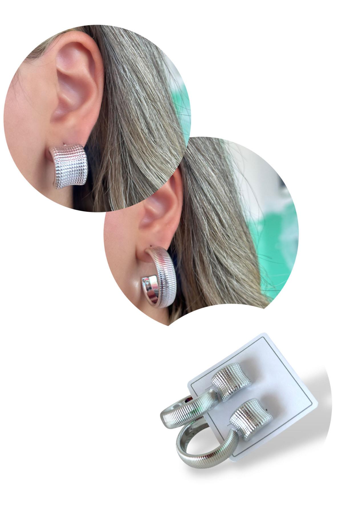 Gümüş Renk Halka Küpe Set