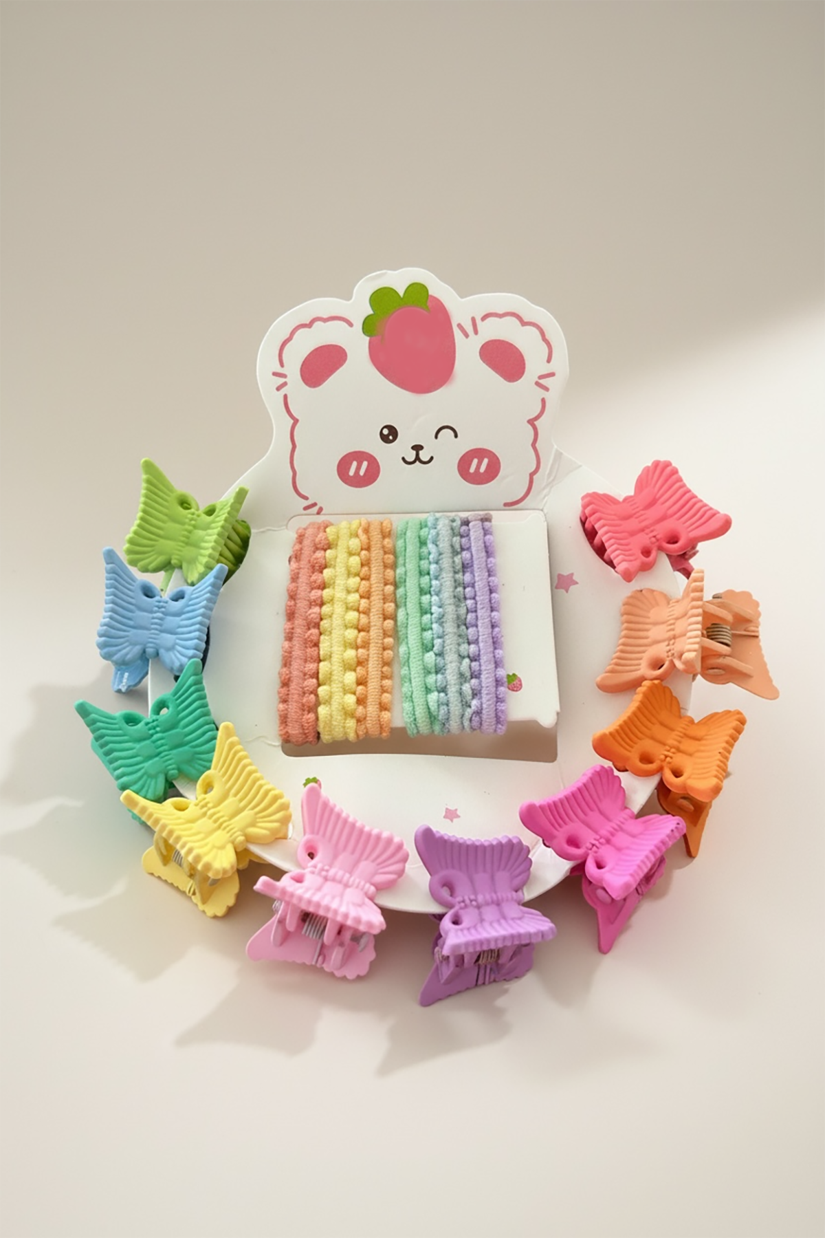 Karışık Renk Kelebek Figürlü Lastik Toka Ve Yan Toka Set