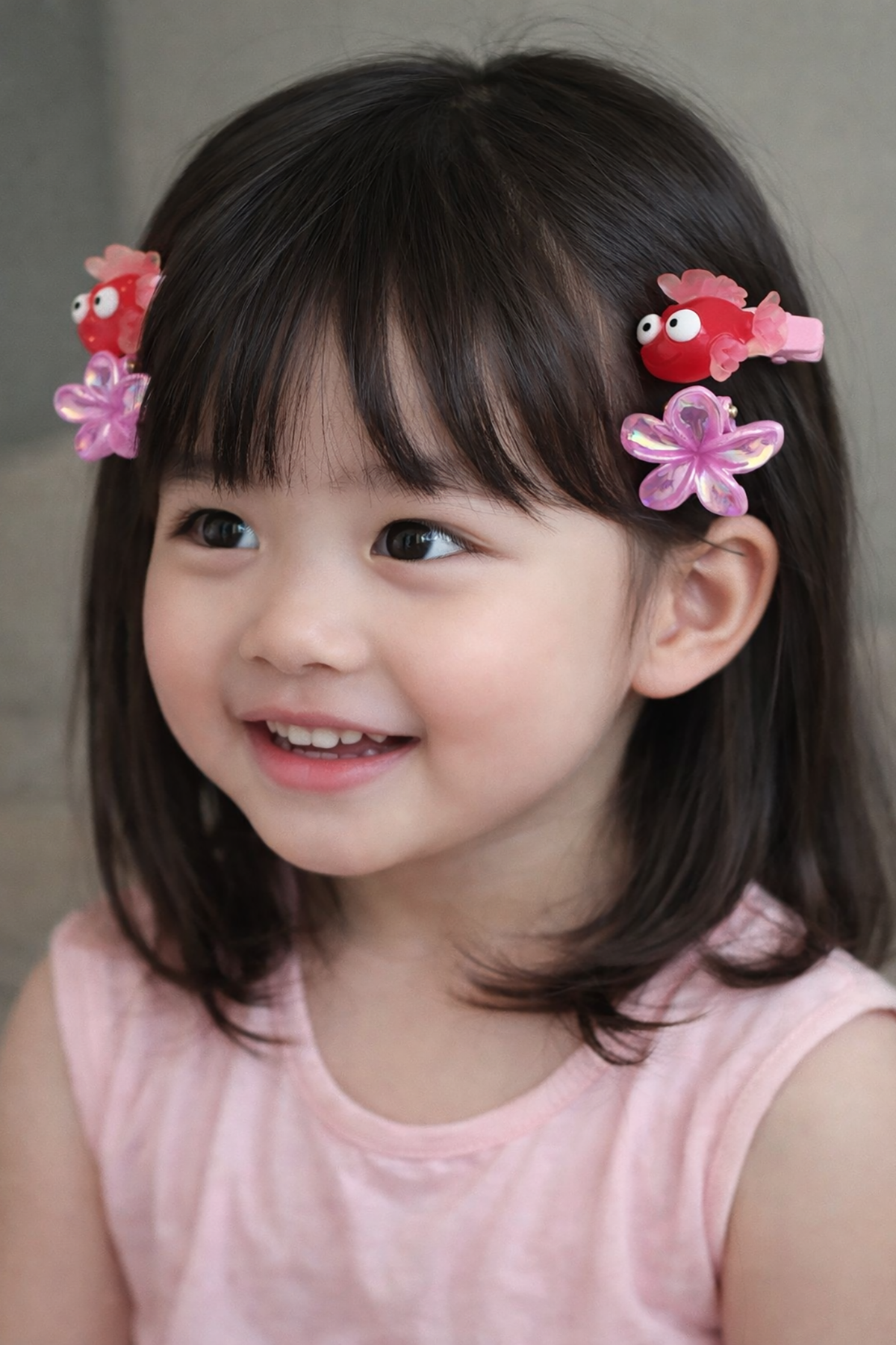 Pembe Renk Balık Ve Lotus Figürlü Mandal/Yan Toka Set