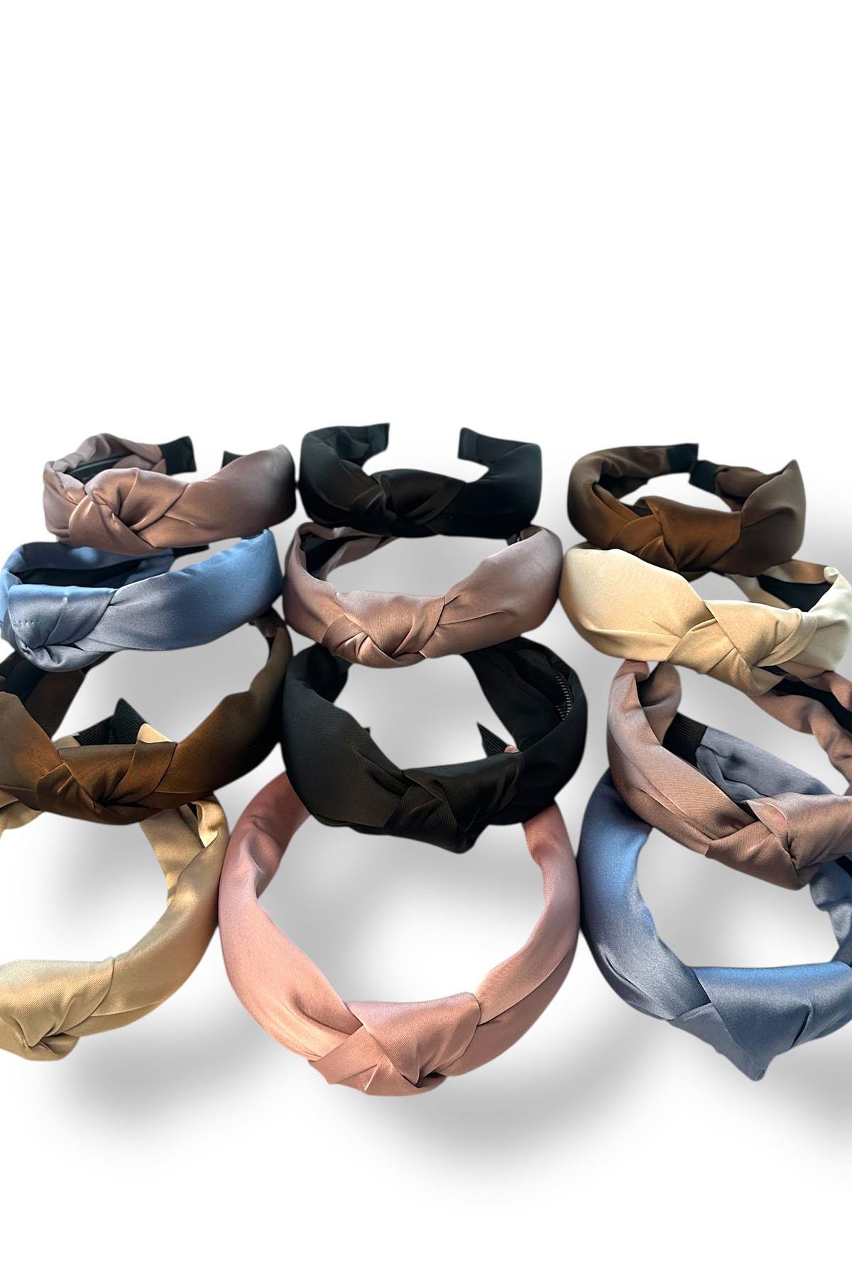 12´li Karışık Renk Düğüm Detaylı Saten Taç Set