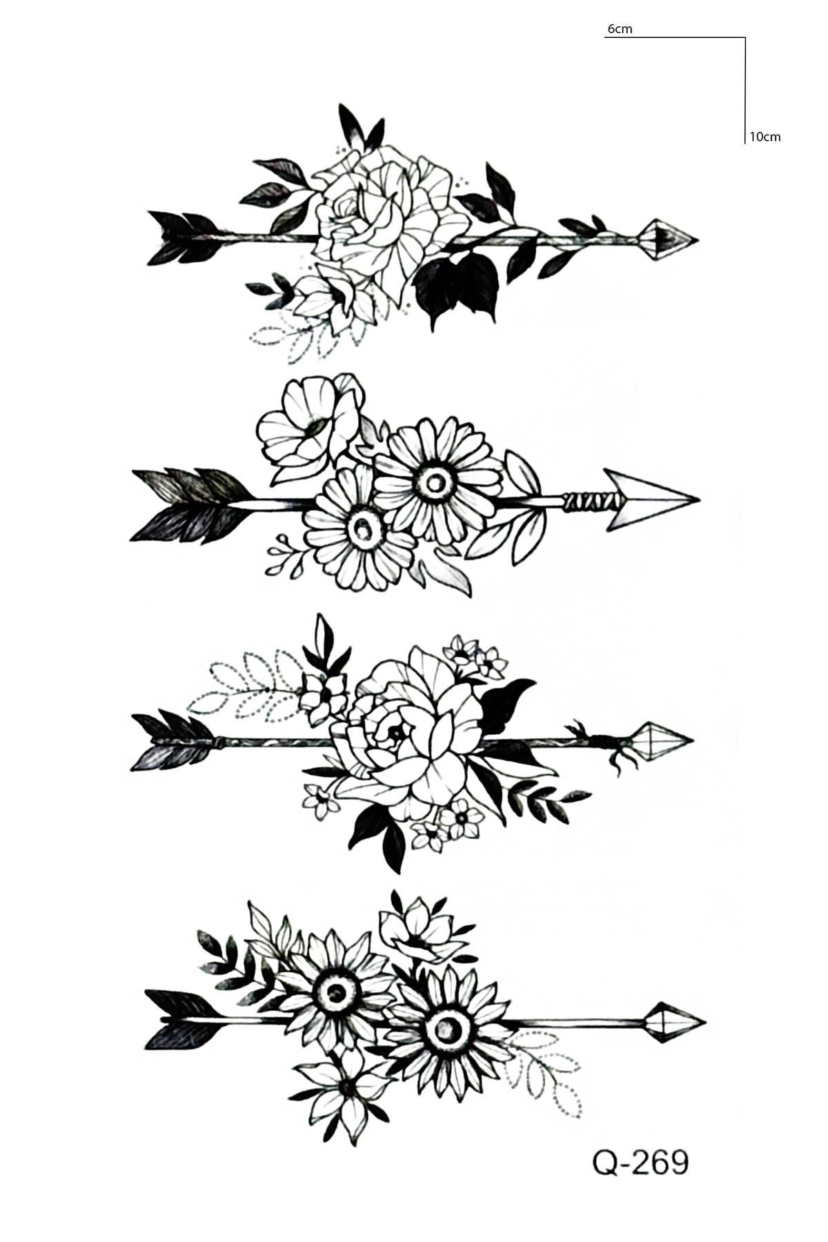 Çiçekli Ok Mini Geçici Dövme Tattoo