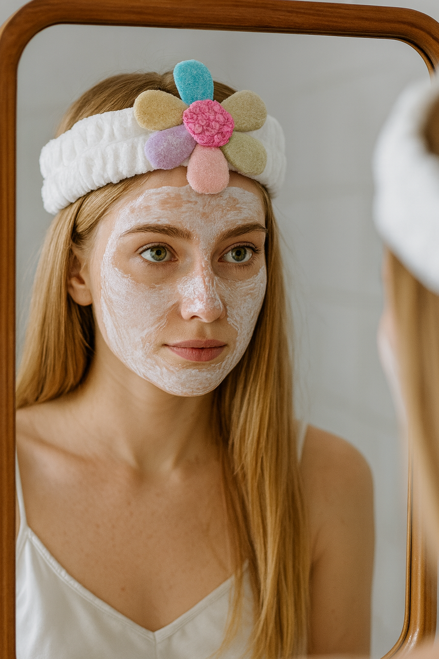 Beyaz Renk Çiçek Figürlü Peluş Saç Bandı