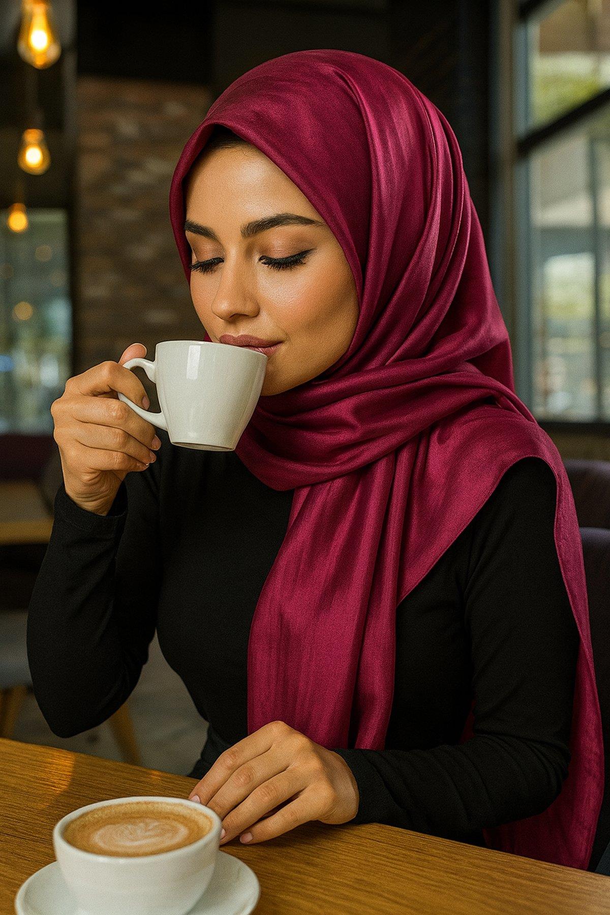 Mürdüm Renk Tafta Şal