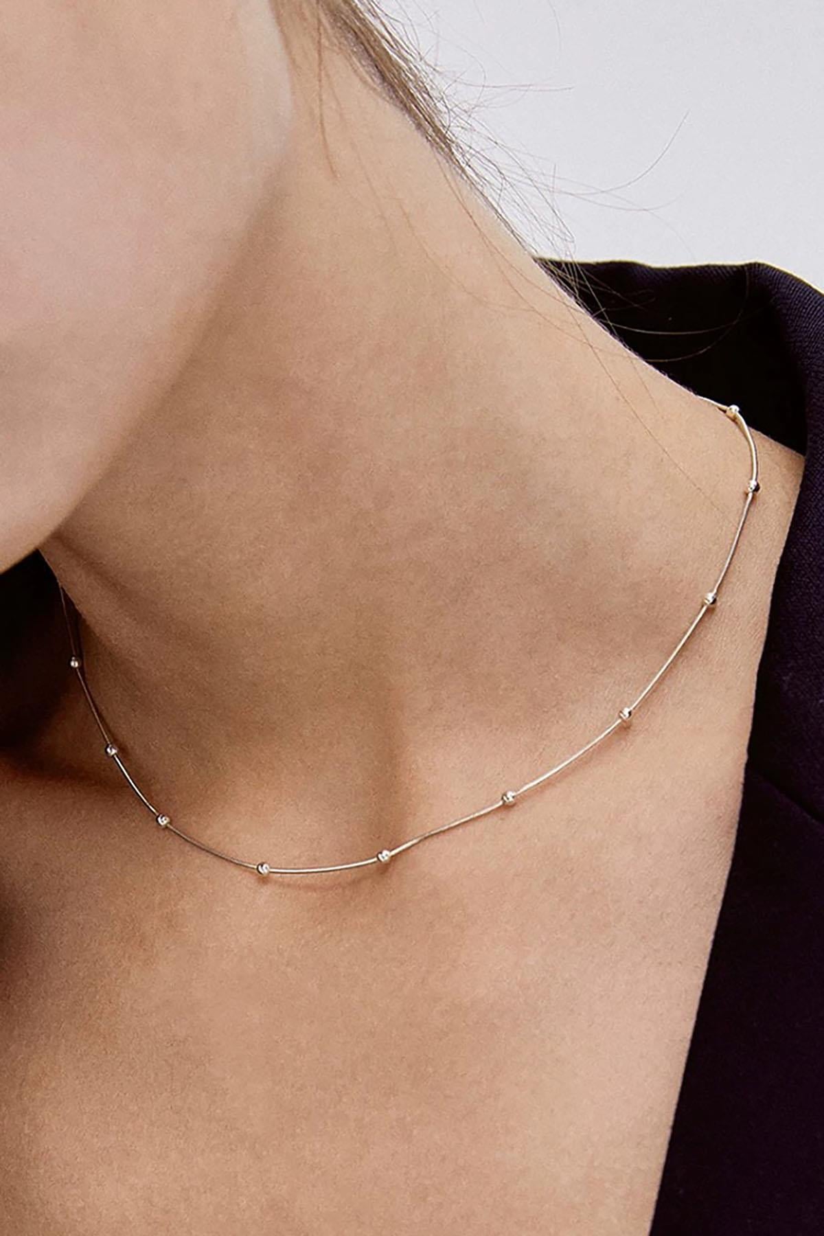 Gümüş Renk Zincir Detaylı Unisex Çelik Kolye