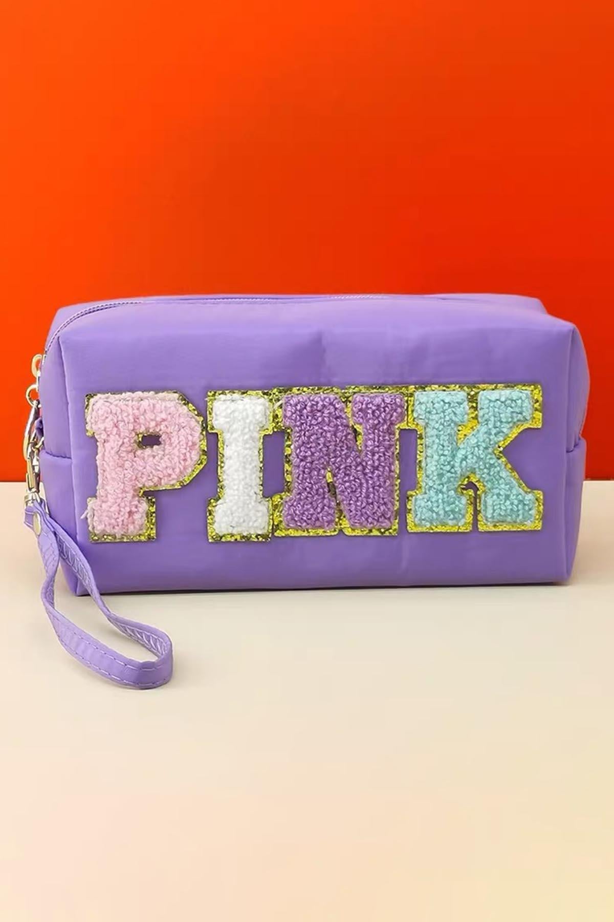 Mor Renk Pink Yazılı Makyaj Çantası