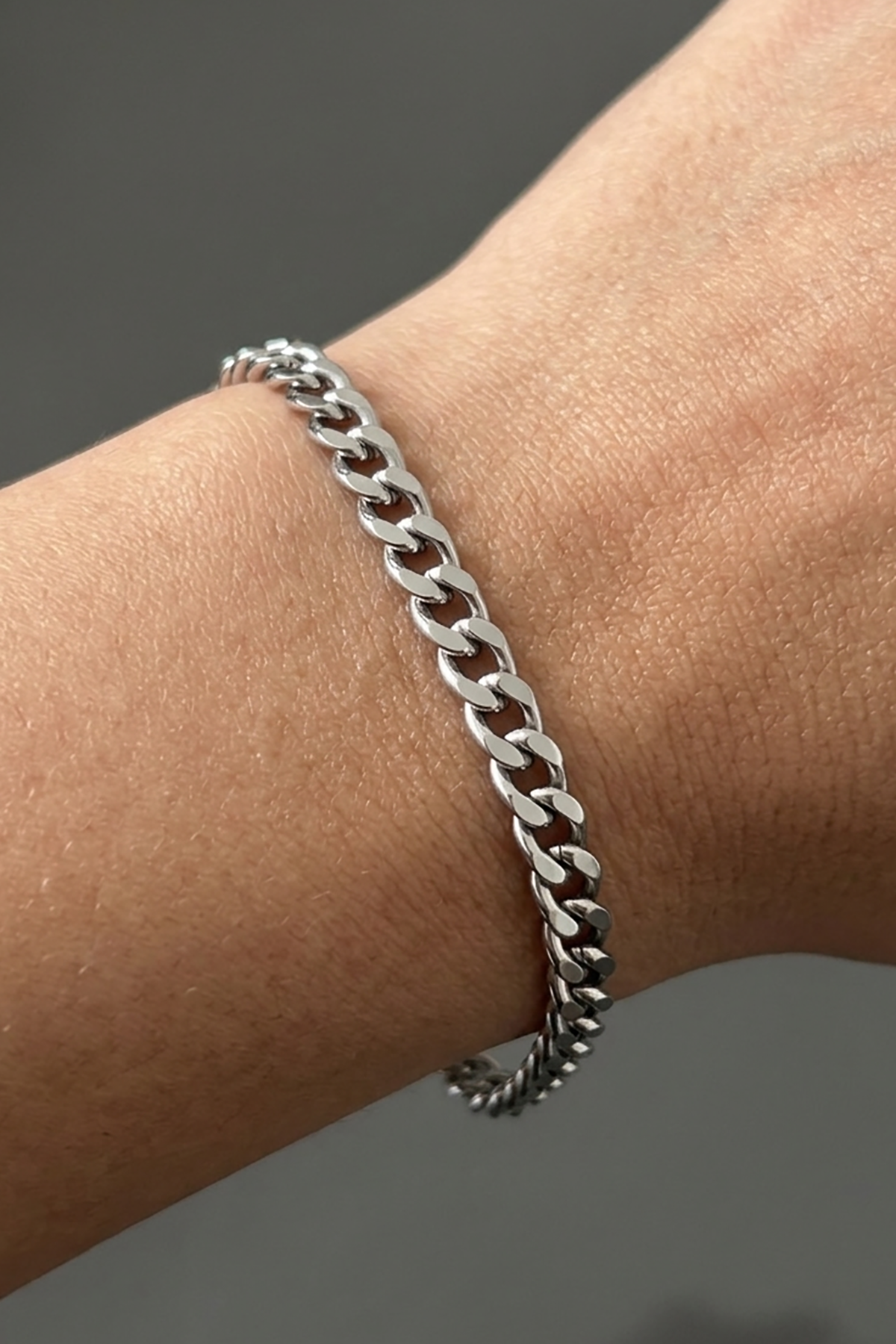 Gümüş Renk Zincir Çelik Bileklik (Unisex)