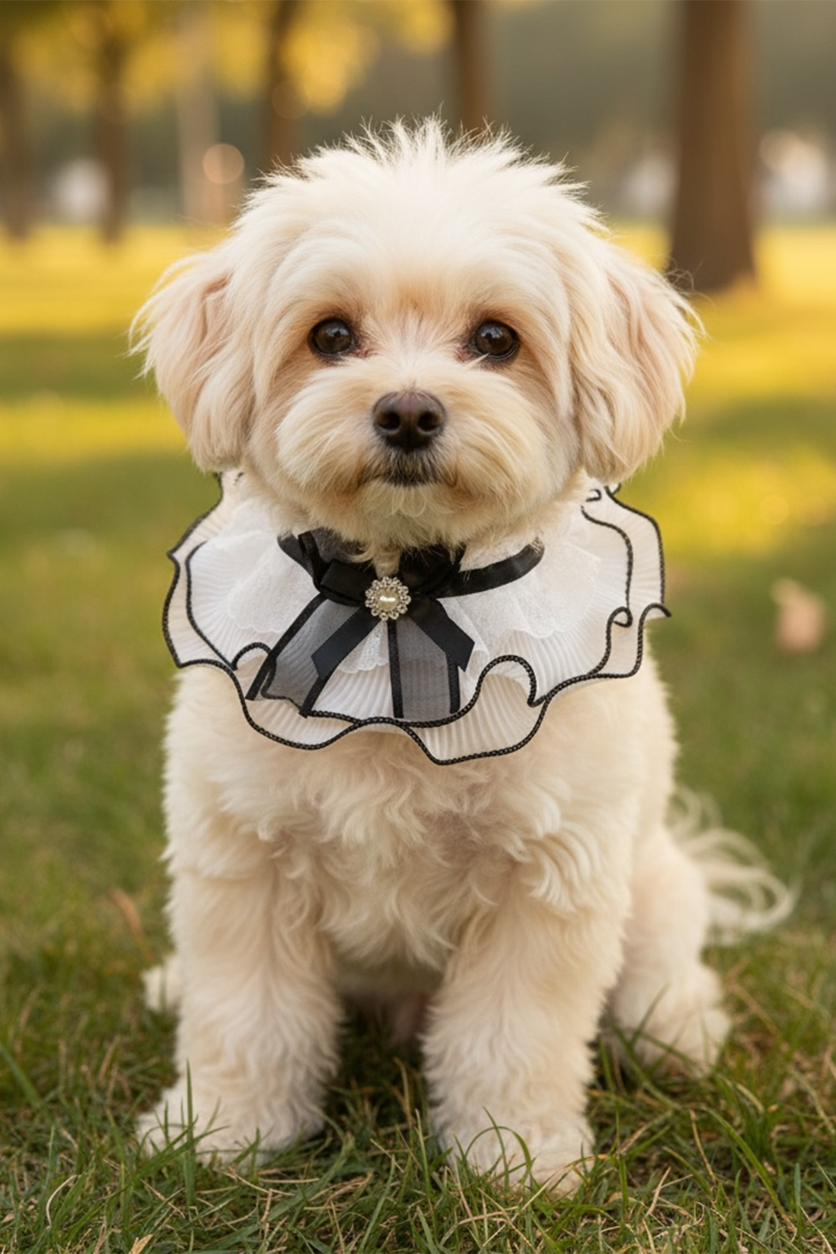 Beyaz Renk Kurdele Figürlü Tül Detaylı Ayarlanabilir  Kedi/ Köpek Tasması