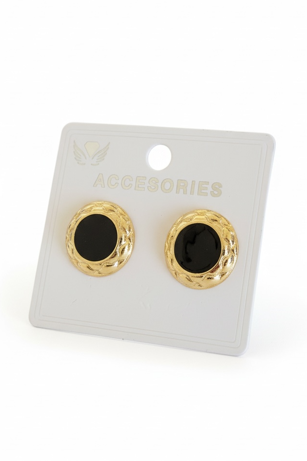 Altın Renk Siyah Mineli Küpe (Çift)