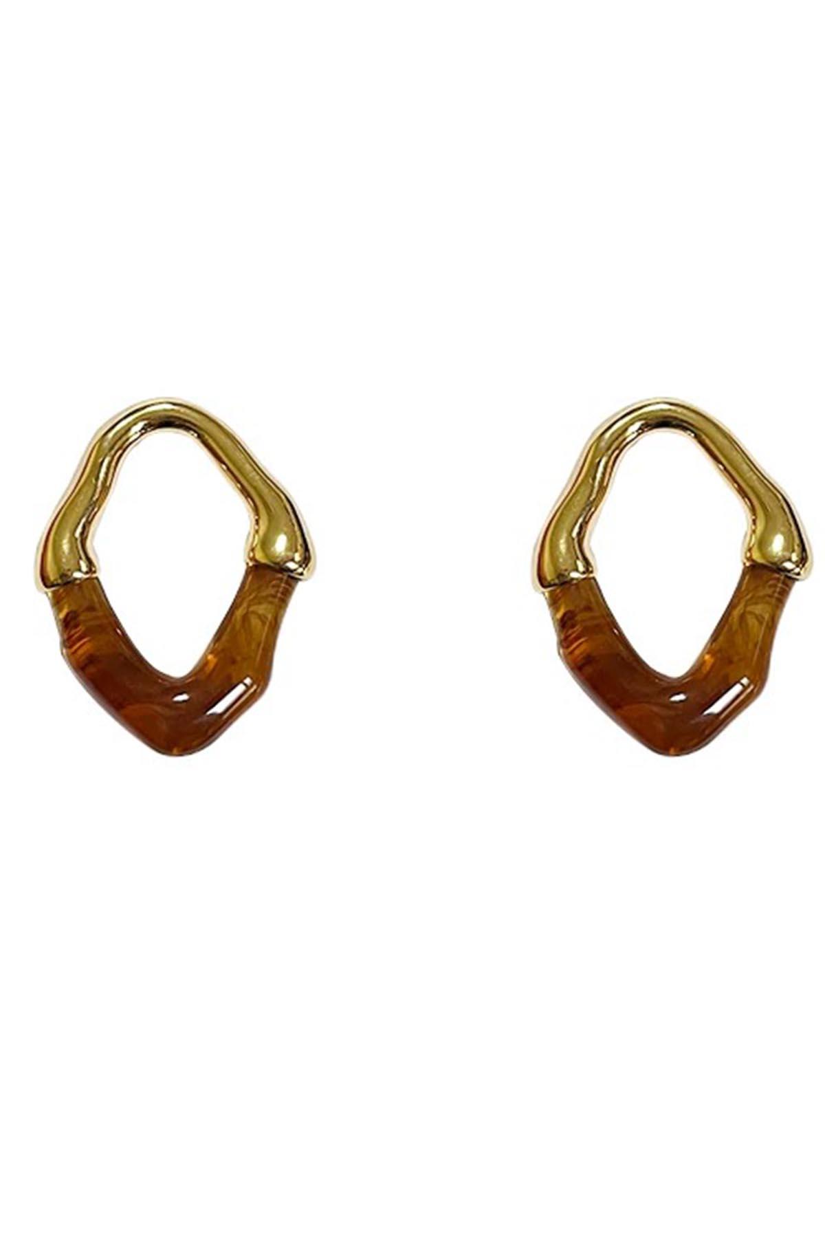 Altın Renk Asimetrik Kehribar Küpe (Çift)