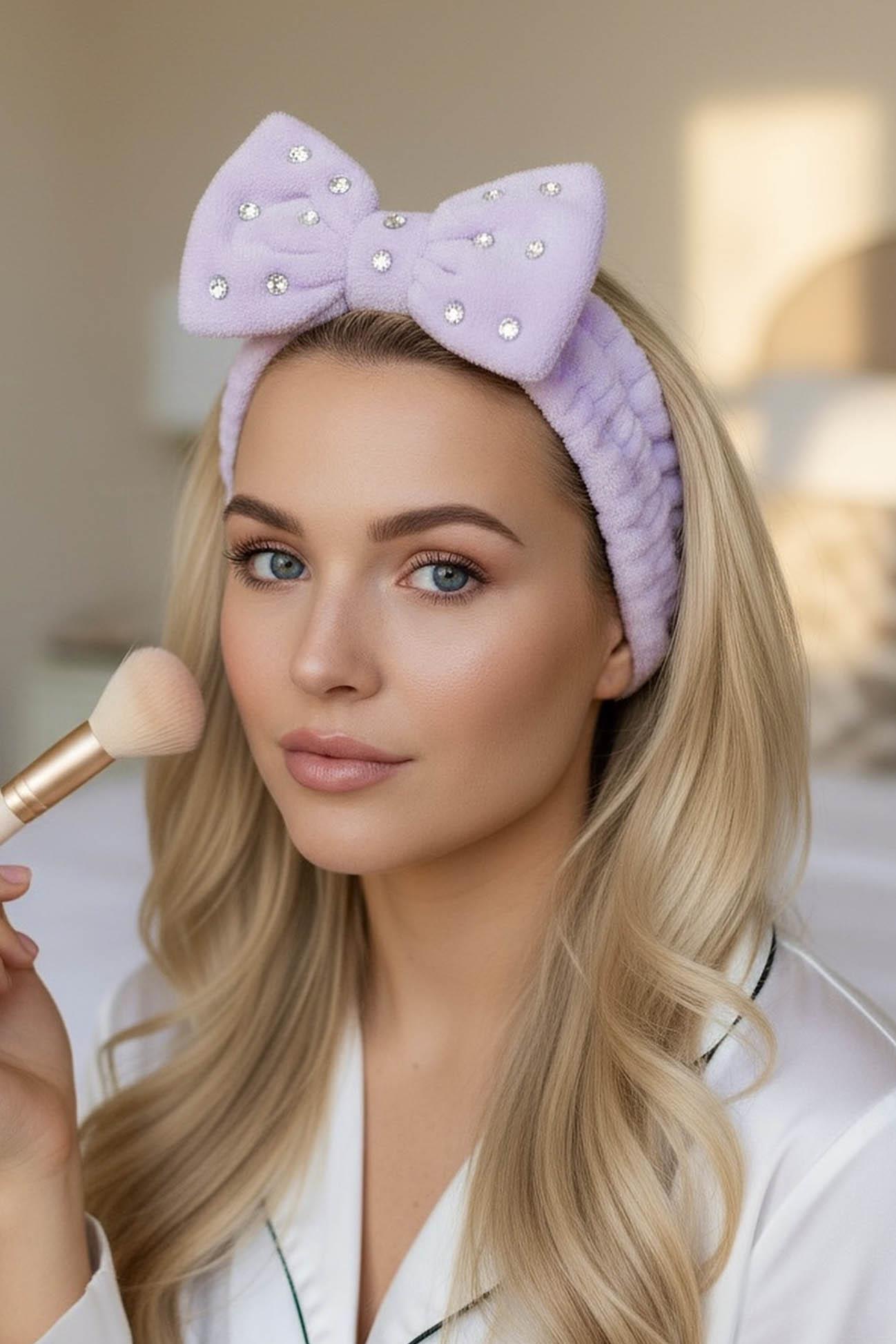 Lila Renk Kurdele Figürlü Taş Detaylı Peluş Saç Bandı