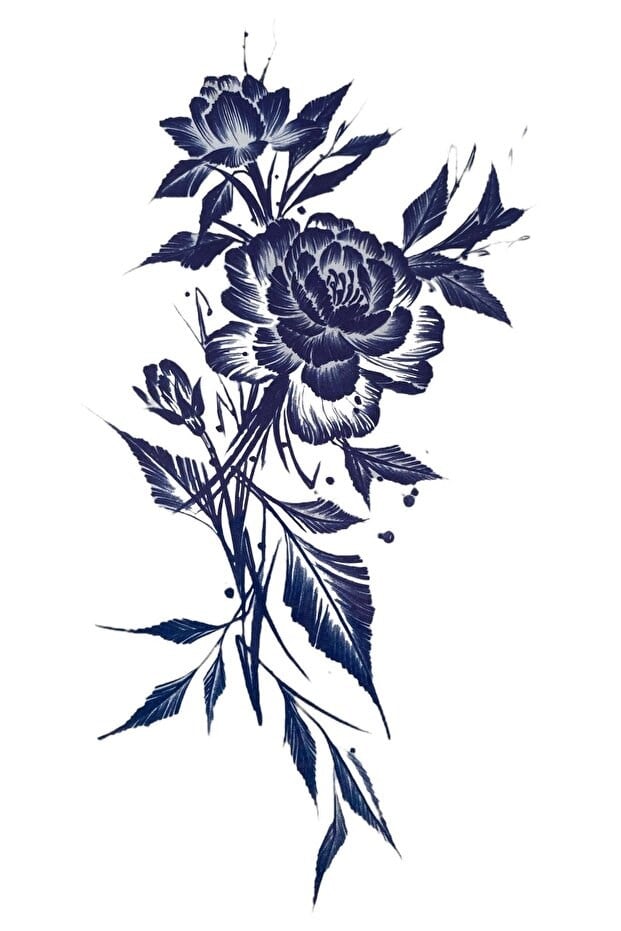 Gül Sonradan Kararan Yarı Kalıcı Geçici Dövme Tattoo