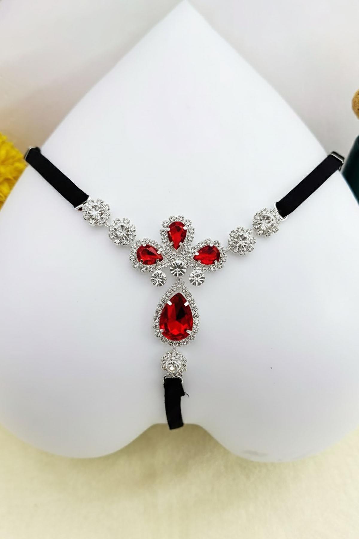 Siyah Renk Taş Detaylı Tanga