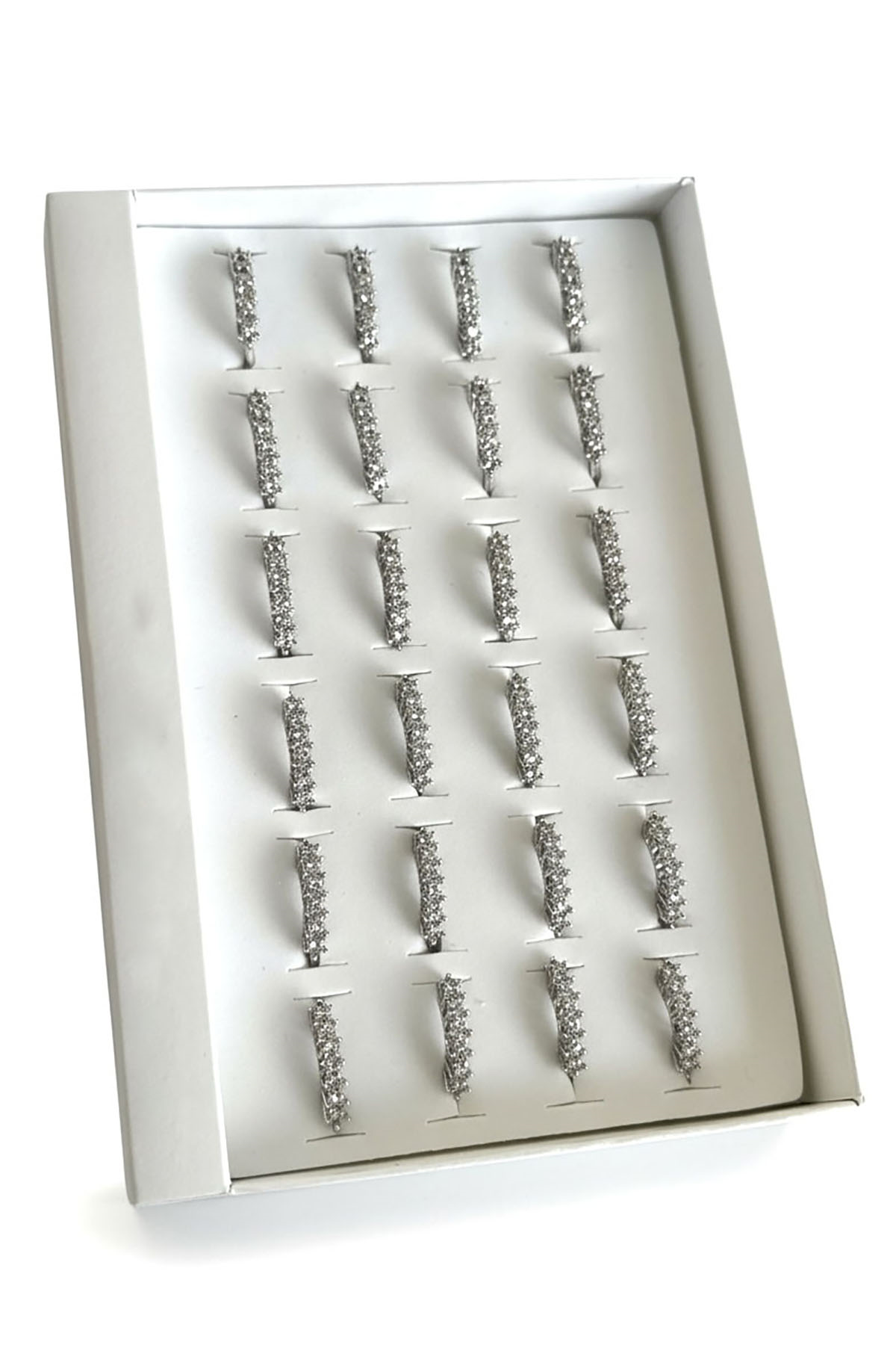 24'lü Gümüş Renk Beş Taş Detaylı Yüzük Set