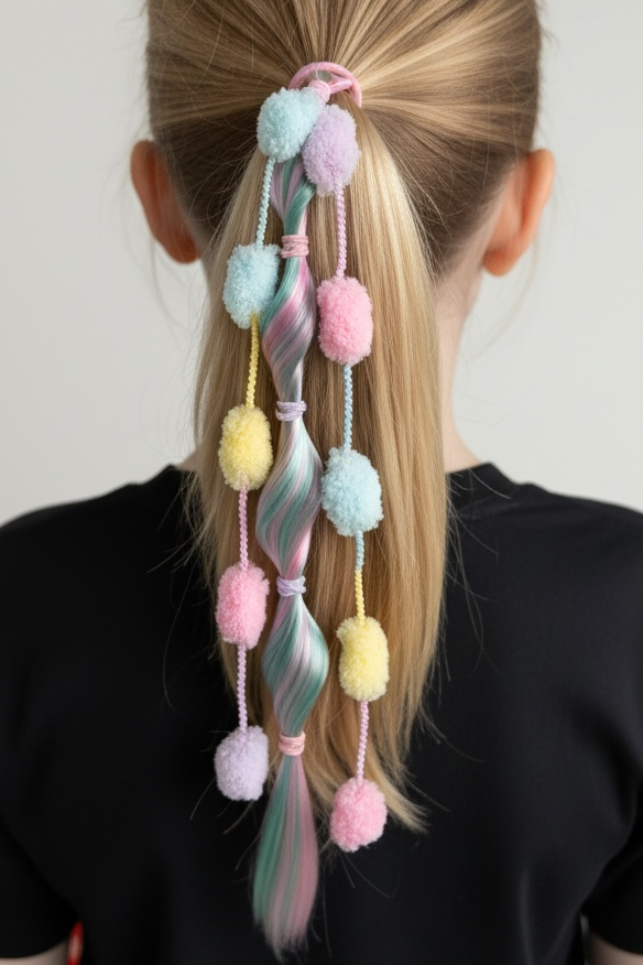 Pembe Renk Saç Detaylı Lastik Toka