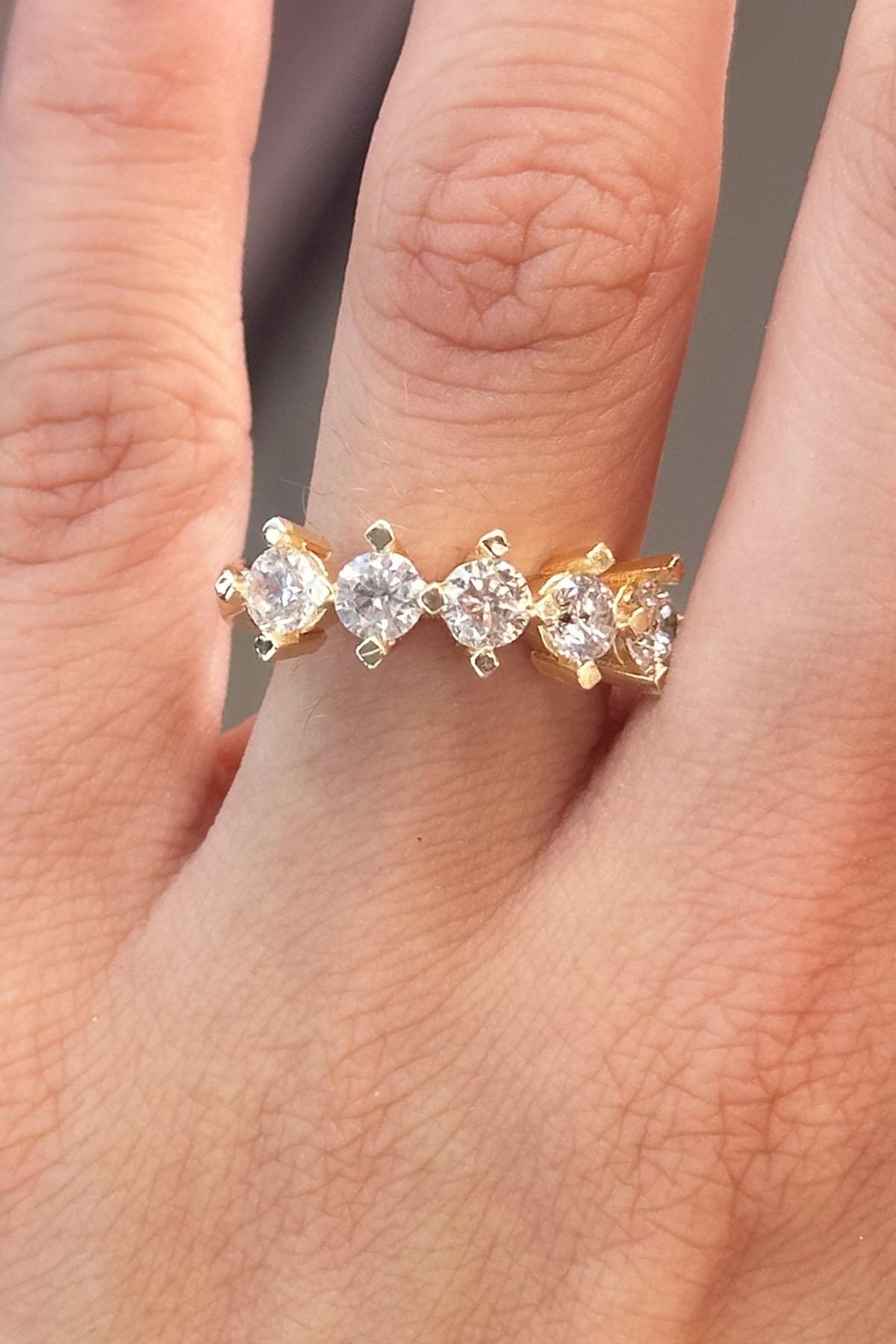 Altın Renk Beştaş Detaylı Ayarlanabilir Yüzük